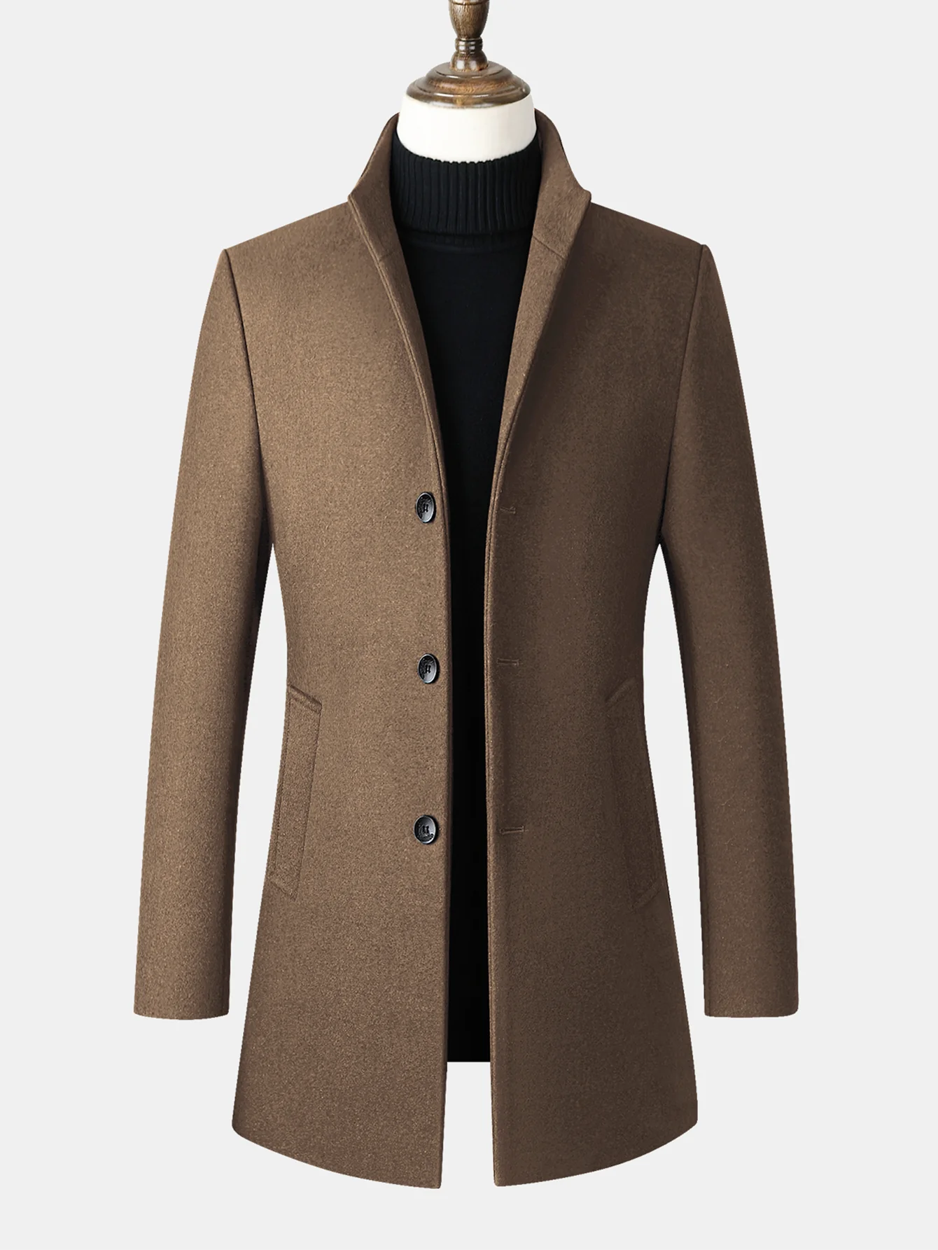 Stand Collar Wool Blend Overcoat - Image 3