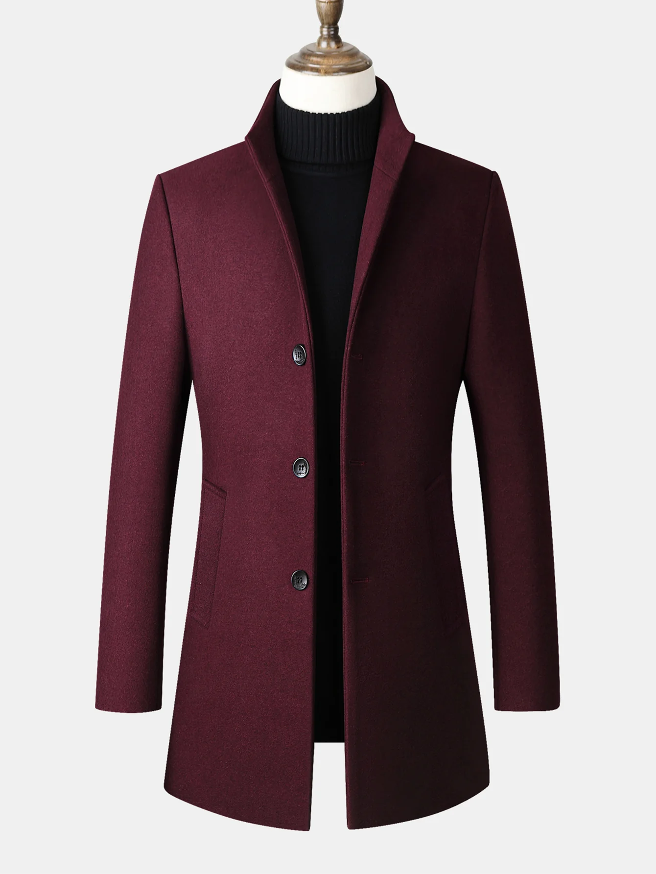 Stand Collar Wool Blend Overcoat - Image 4