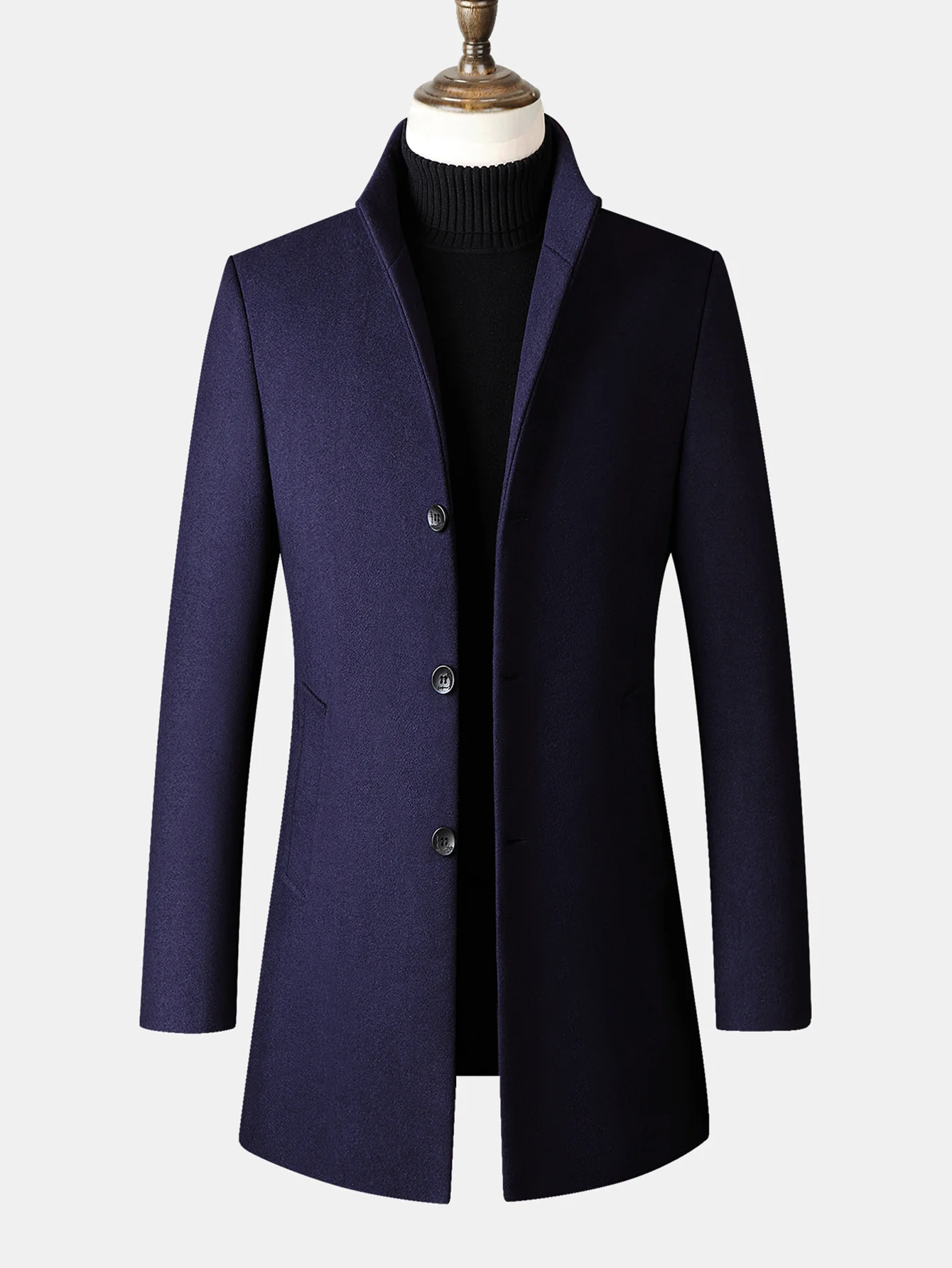 Stand Collar Wool Blend Overcoat - Image 6