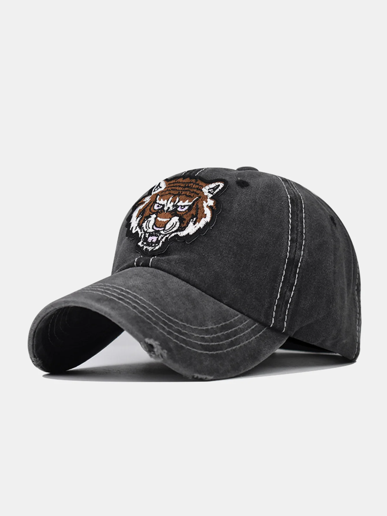 Street Fashion Tiger Stickerei Gewaschen Verwaschene Baseballmütze
