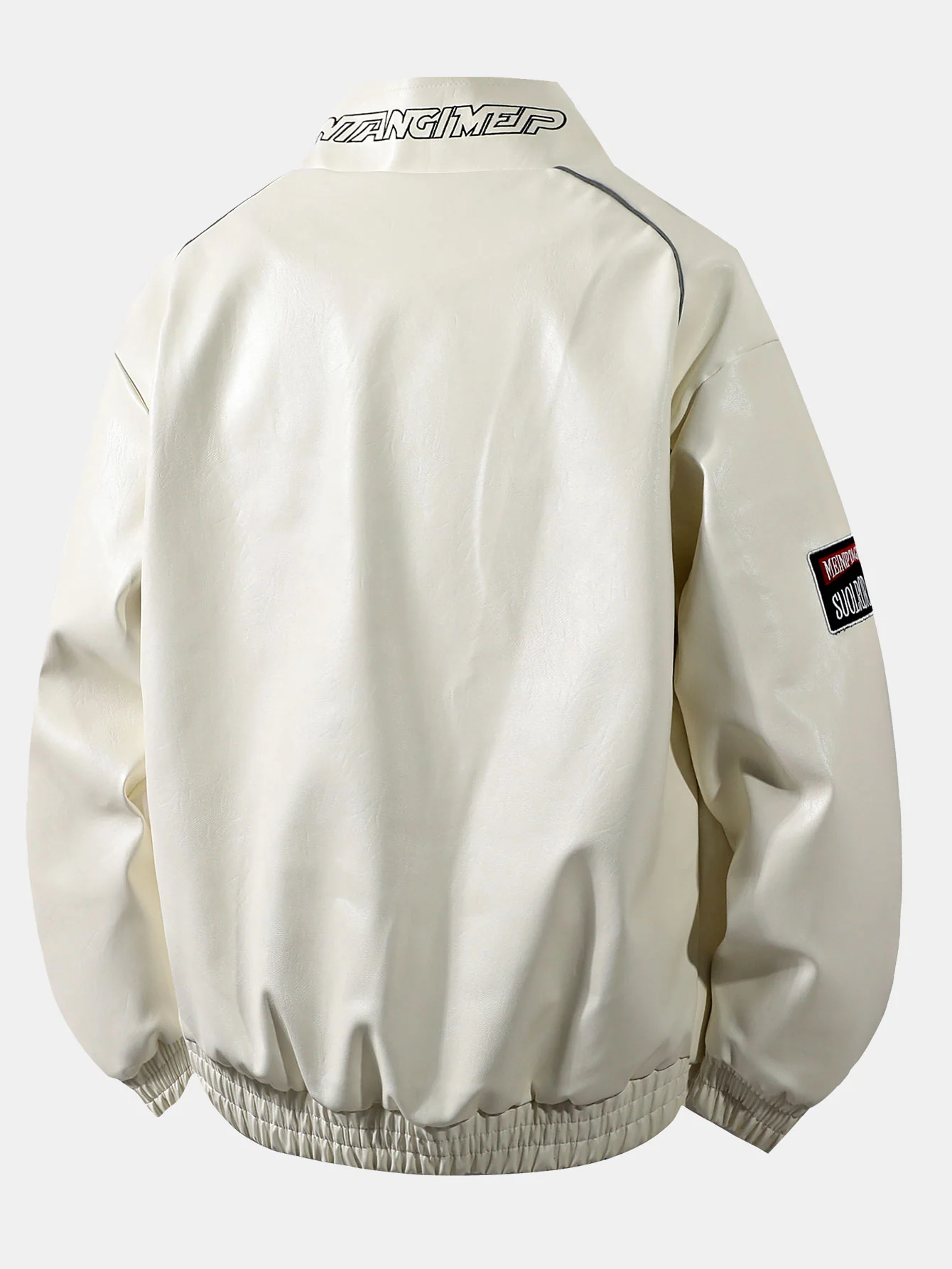 Fleecegefütterte bestickte Leder-Rennjacke - Image 5