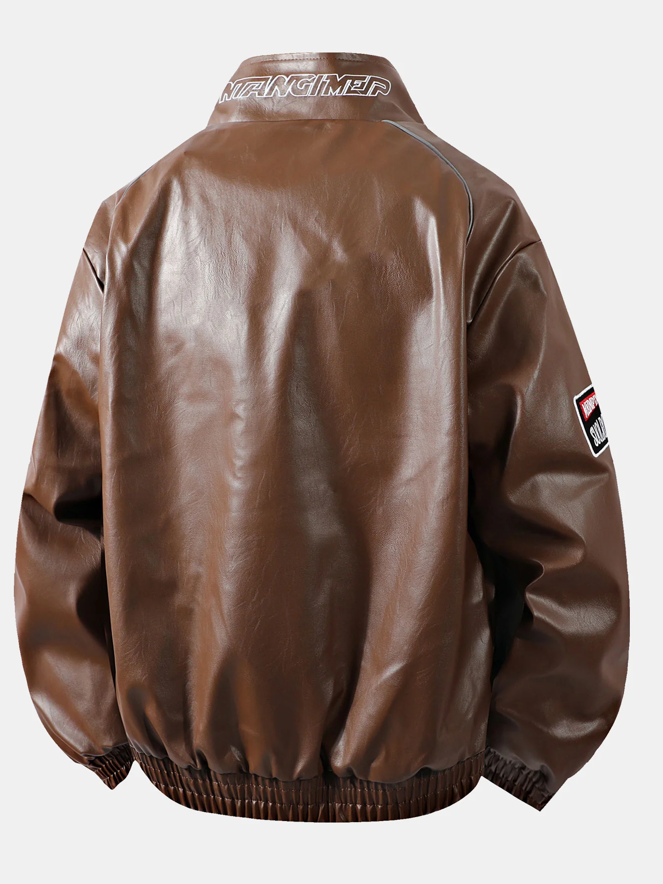Fleecegefütterte bestickte Leder-Rennjacke - Image 7