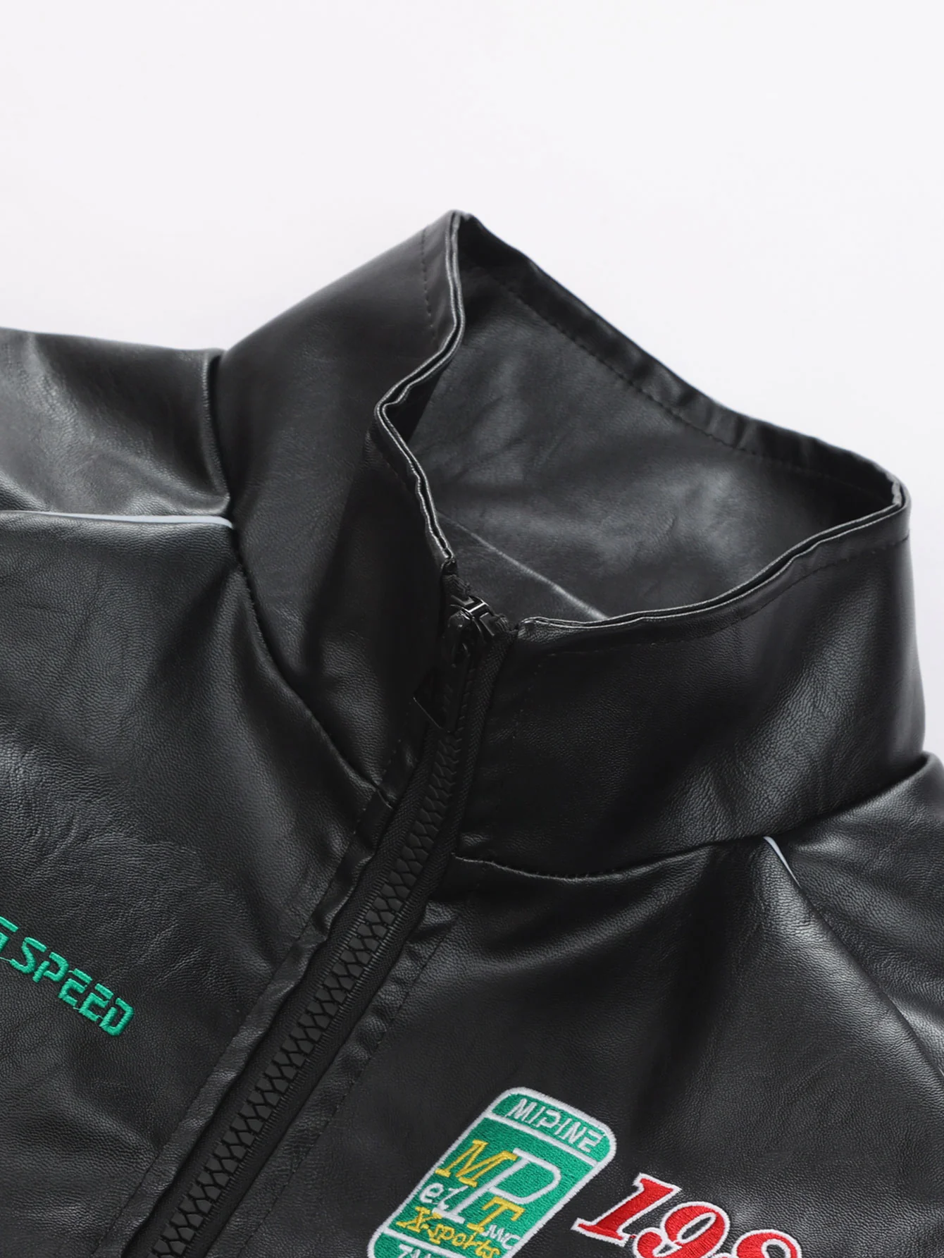 Fleecegefütterte bestickte Leder-Rennjacke - Image 8