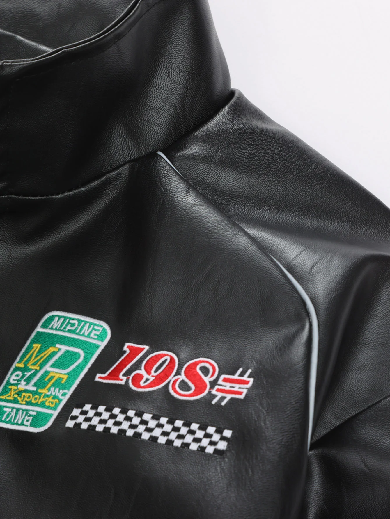 Fleecegefütterte bestickte Leder-Rennjacke - Image 9