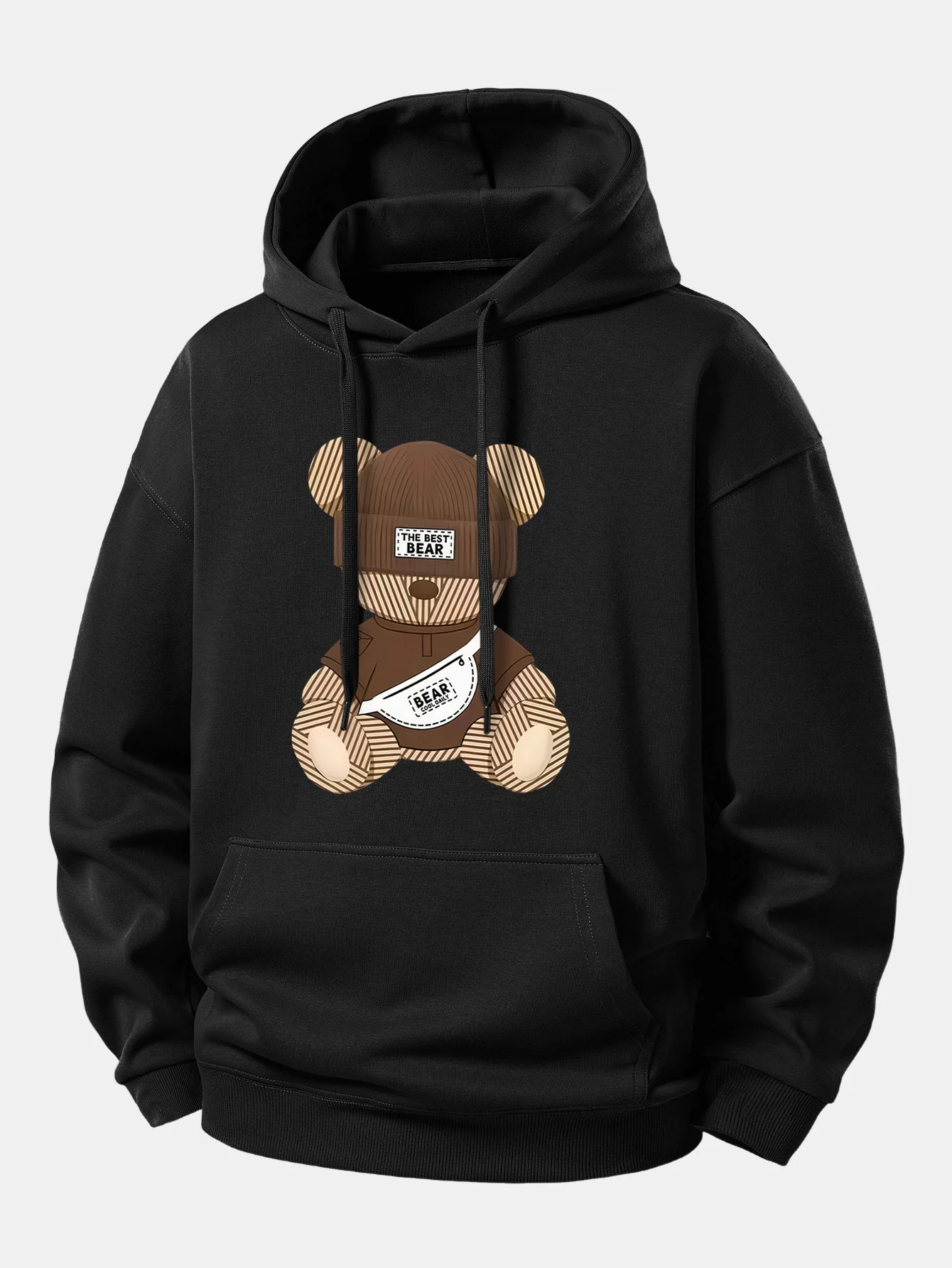 Stripe Bear Print Relax Fit Hoodie - Image 3