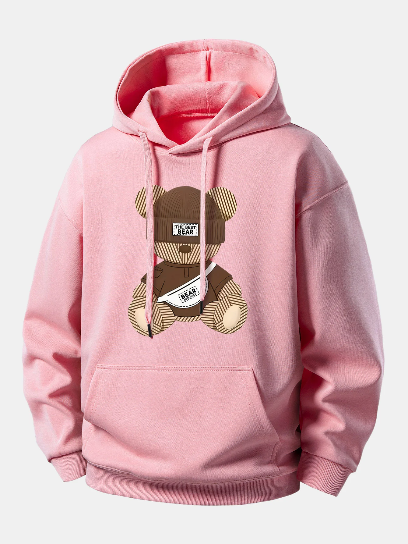 Stripe Bear Print Relax Fit Hoodie - Image 4