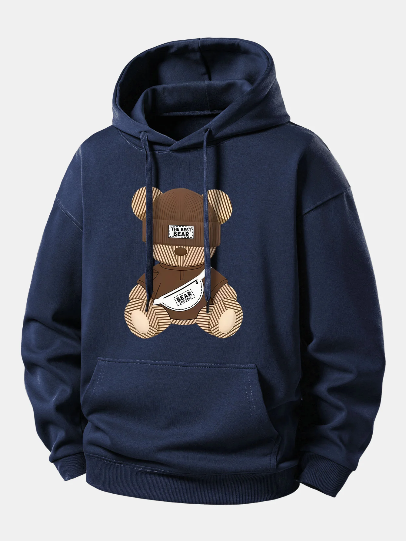 Stripe Bear Print Relax Fit Hoodie - Image 9