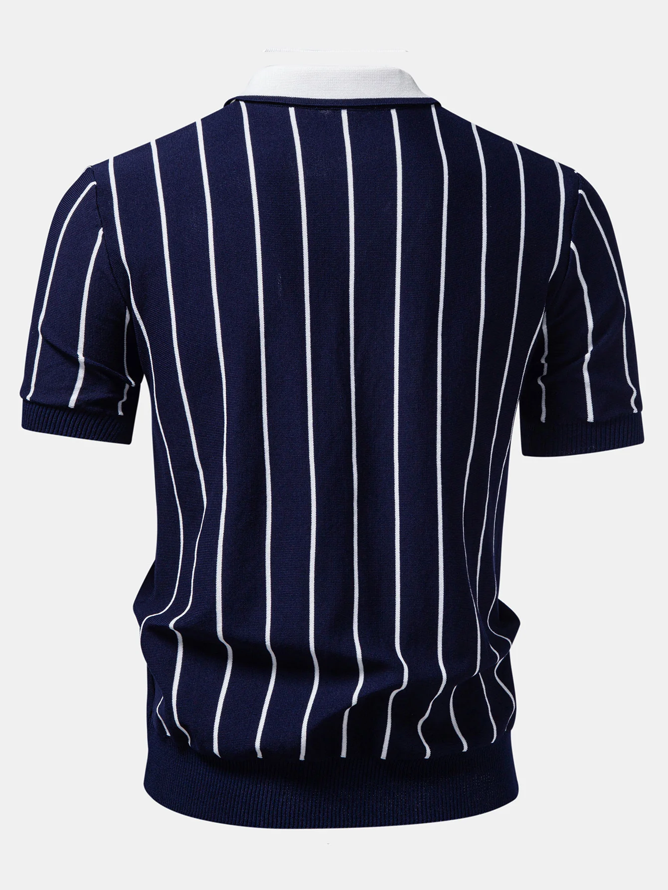 Stripe Button Up Knit Shirt & Elastic Waist Chino Shorts - Image 4