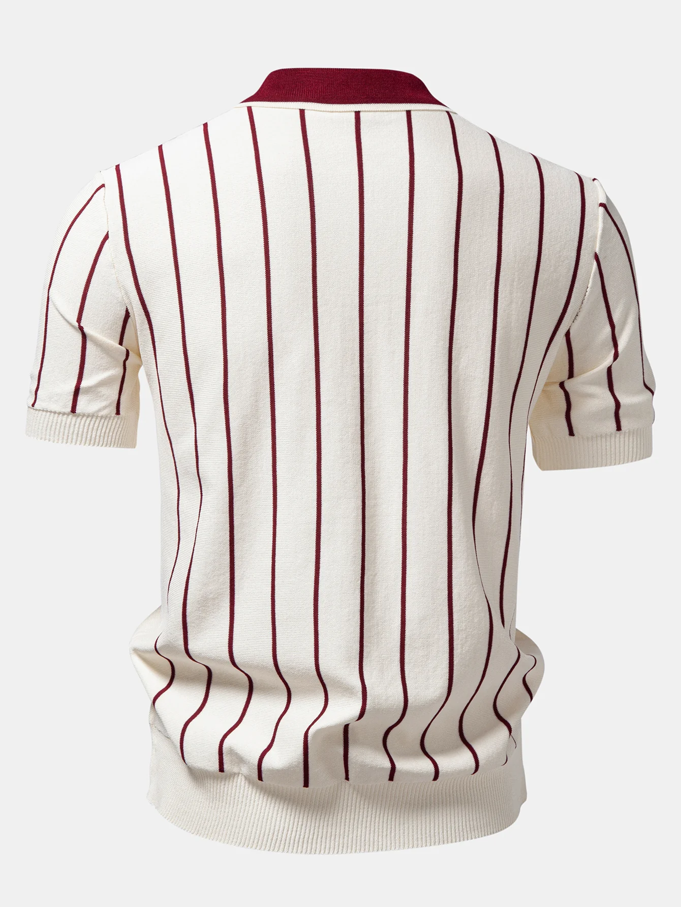 Stripe Button Up Knit Shirt & Elastic Waist Chino Shorts - Image 6