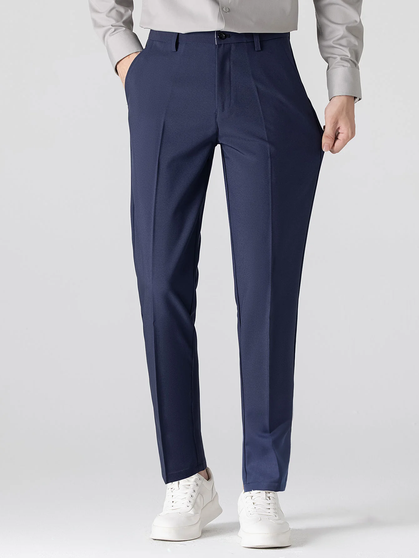 Stripe Button Up Knit Shirt & Slim Fit Tapered Trousers - Image 14