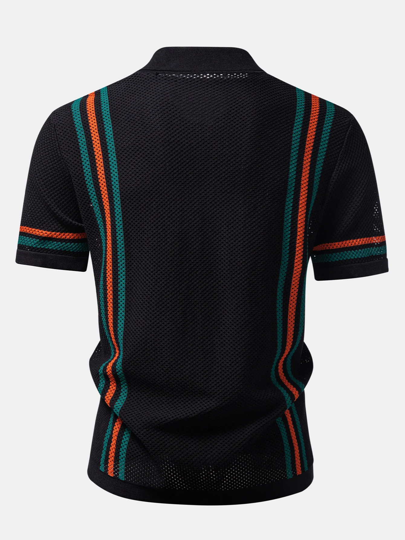 Stripe Button Up Open Knit Shirt & Drawstring Shorts - Image 3