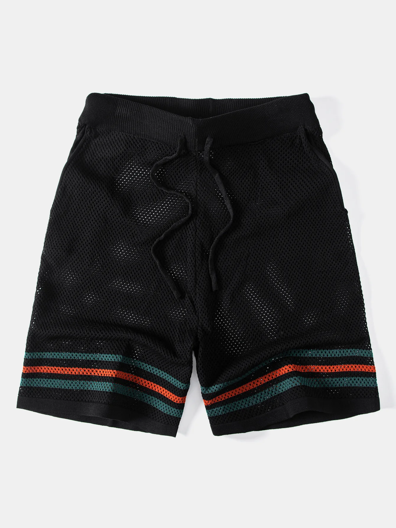 Stripe Button Up Open Knit Shirt & Drawstring Shorts - Image 4