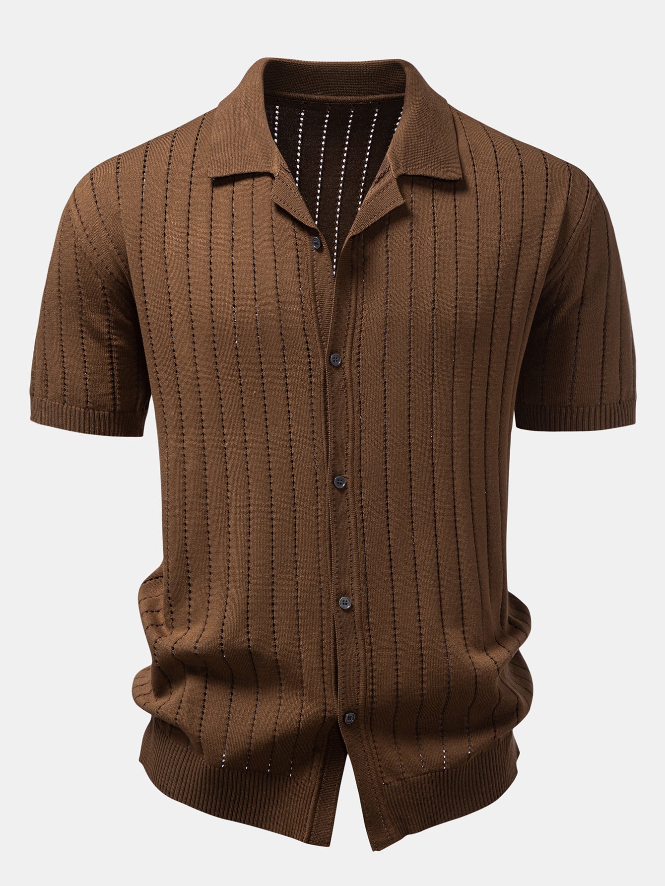 Stripe Button Up Open Knit Shirt