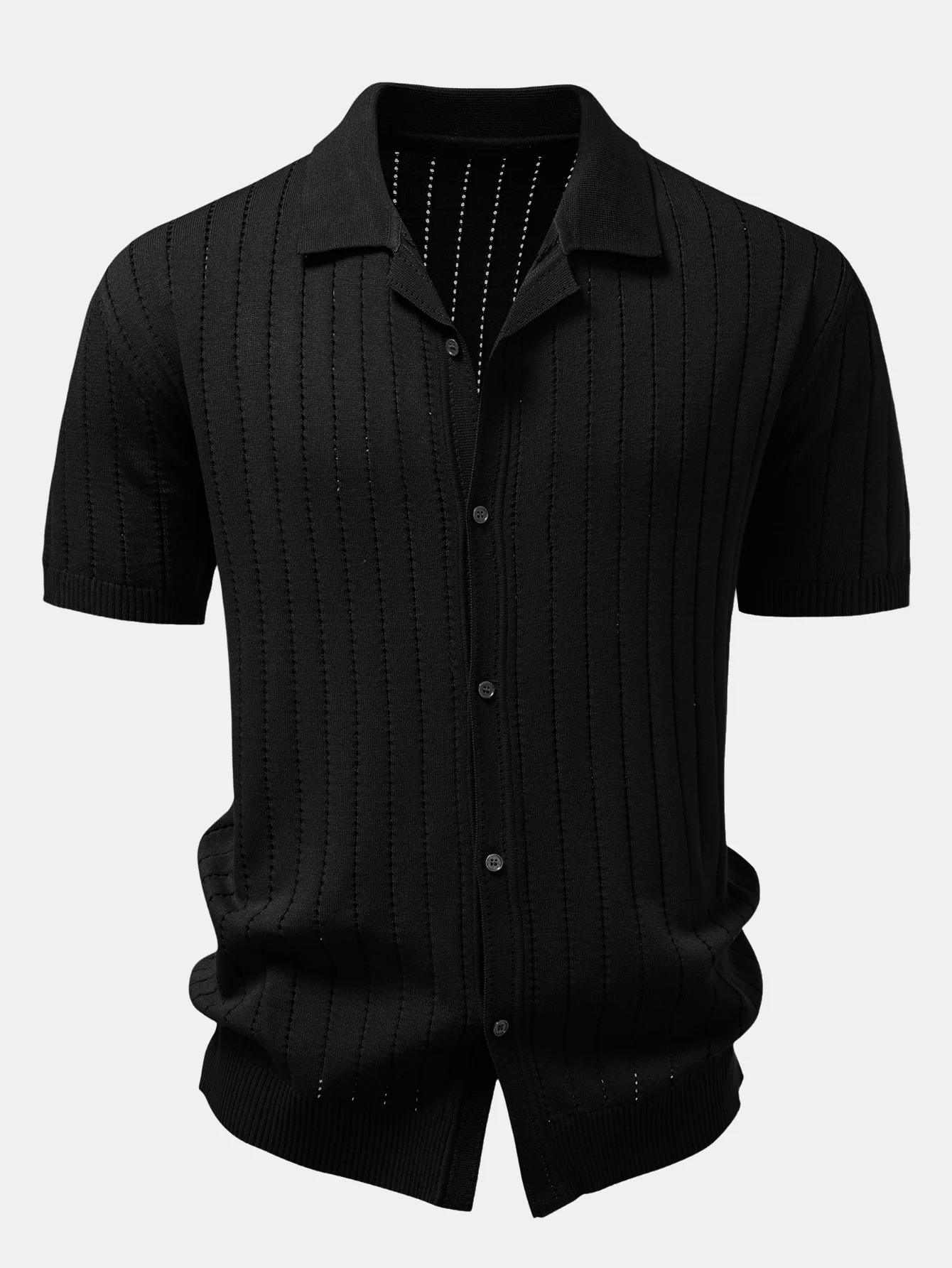 Stripe Button Up Open Knit Shirt - Image 3