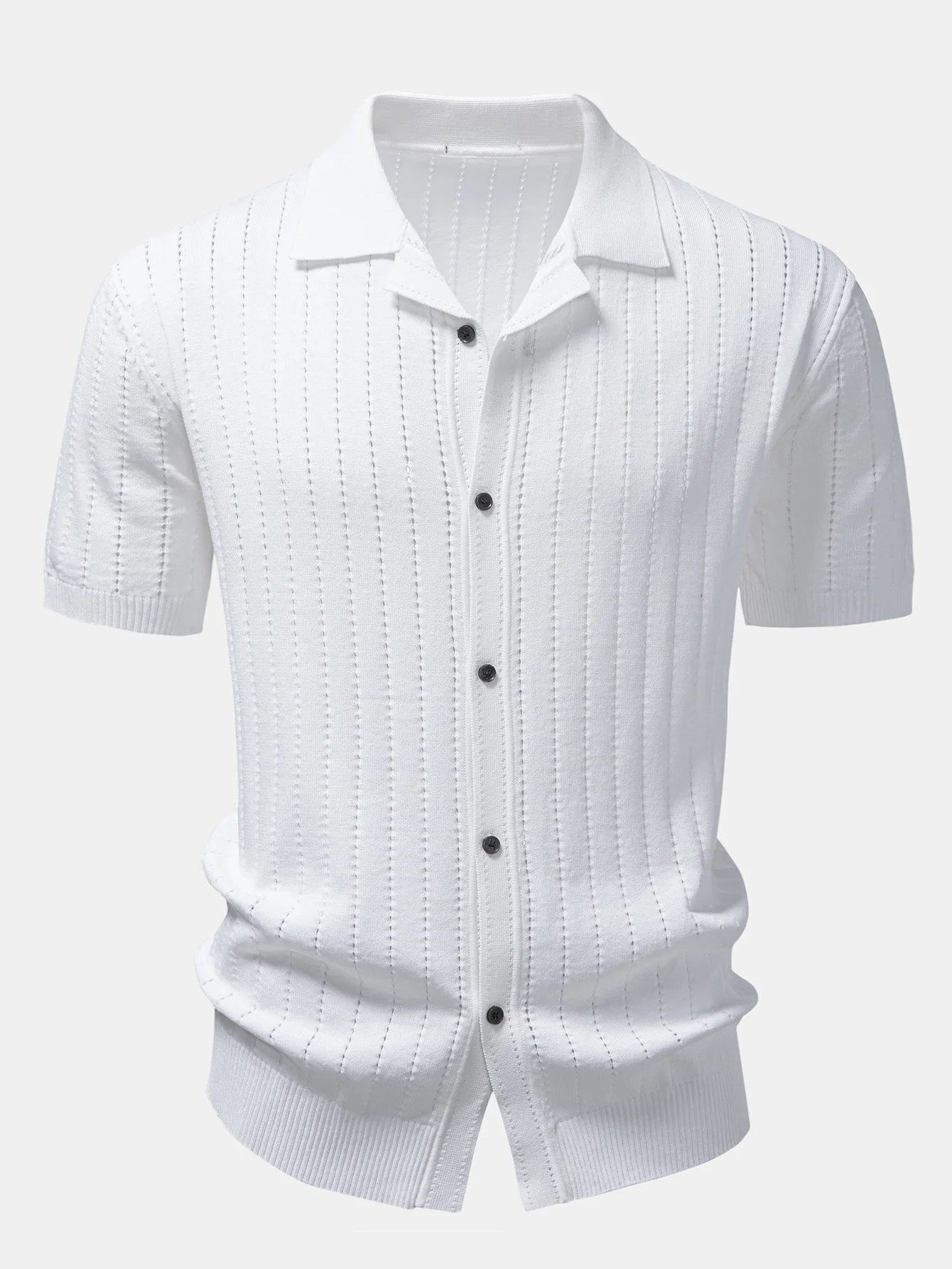 Stripe Button Up Open Knit Shirt - Image 5