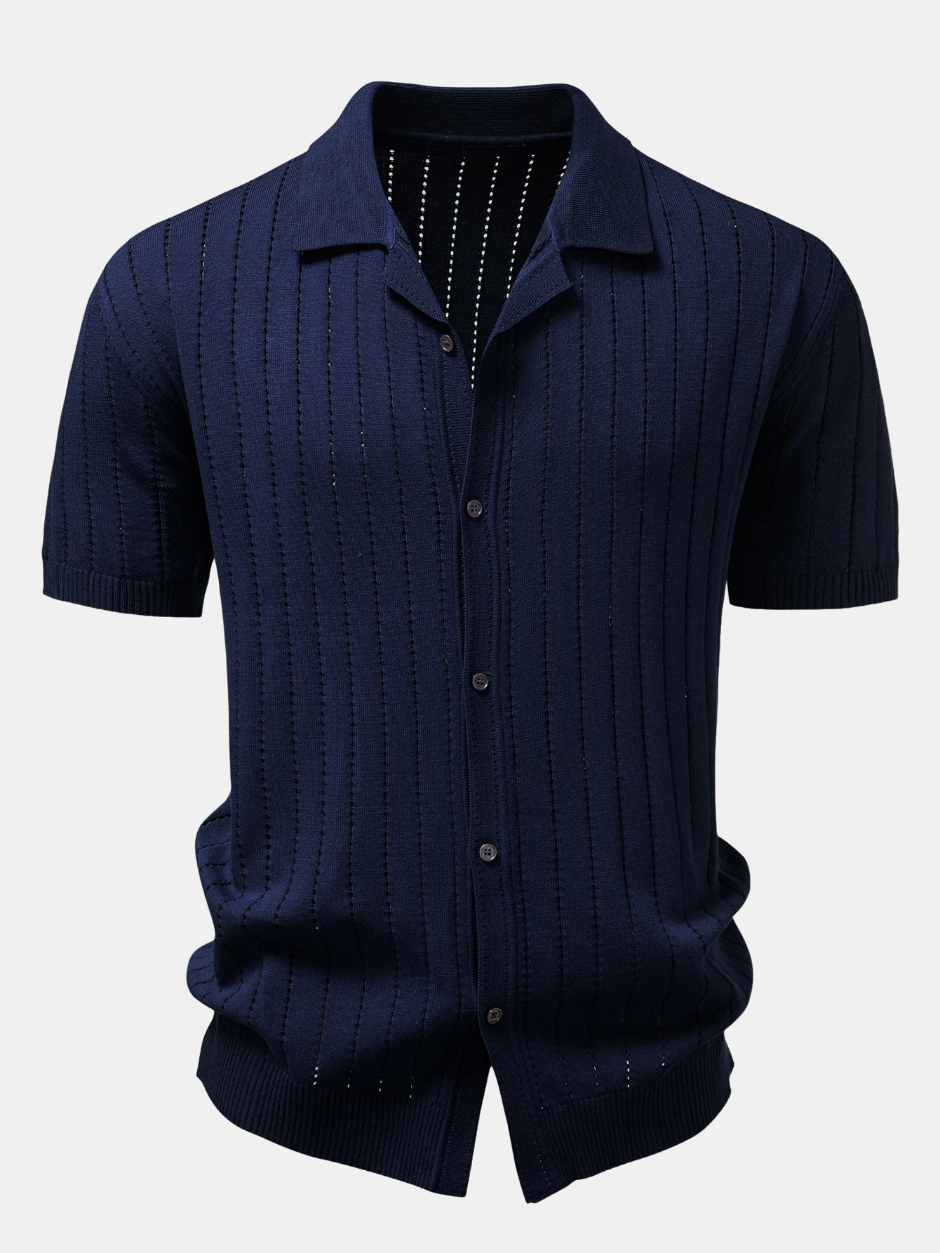 Stripe Button Up Open Knit Shirt - Image 7