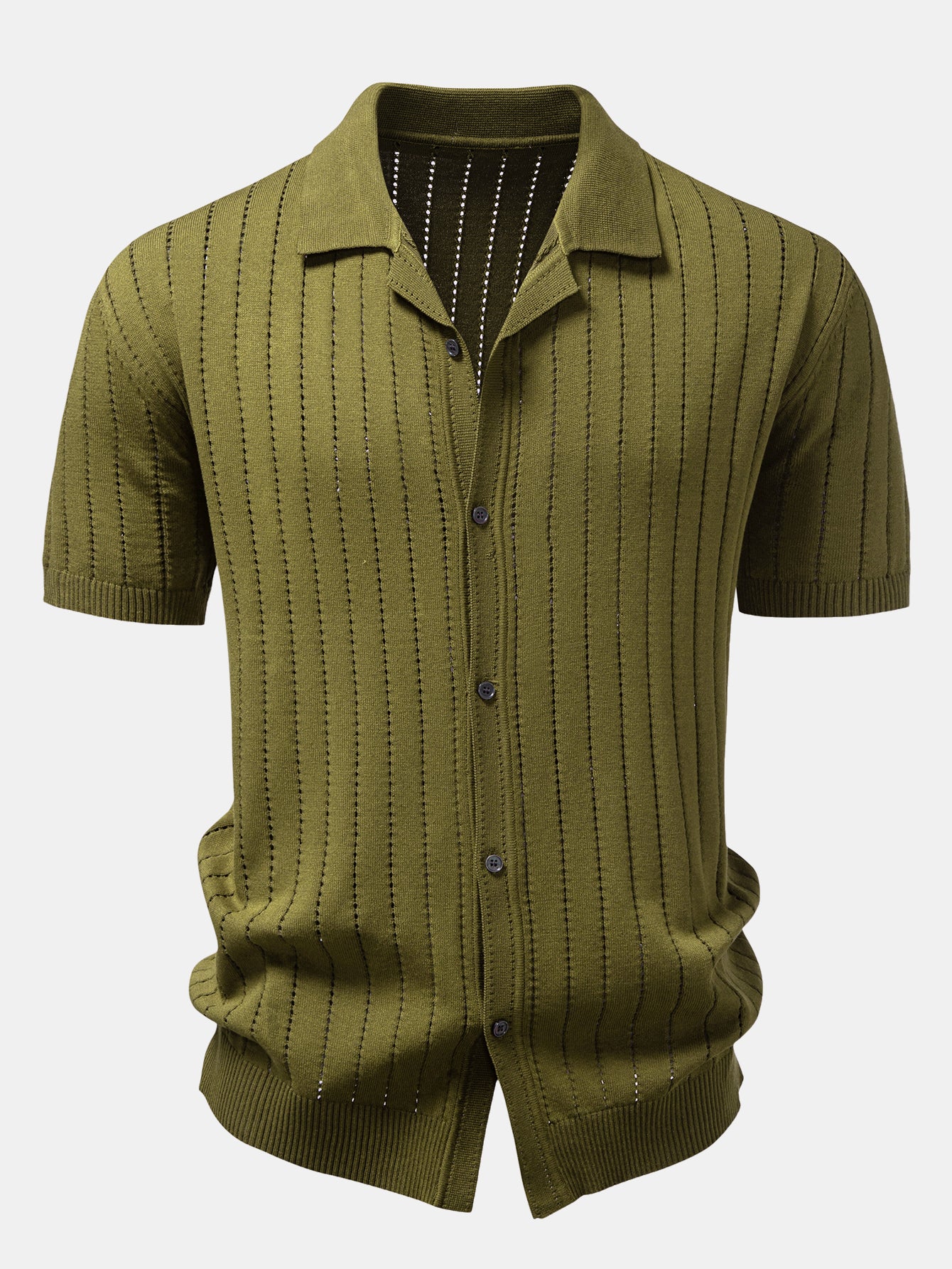 Stripe Button Up Open Knit Shirt - Image 9