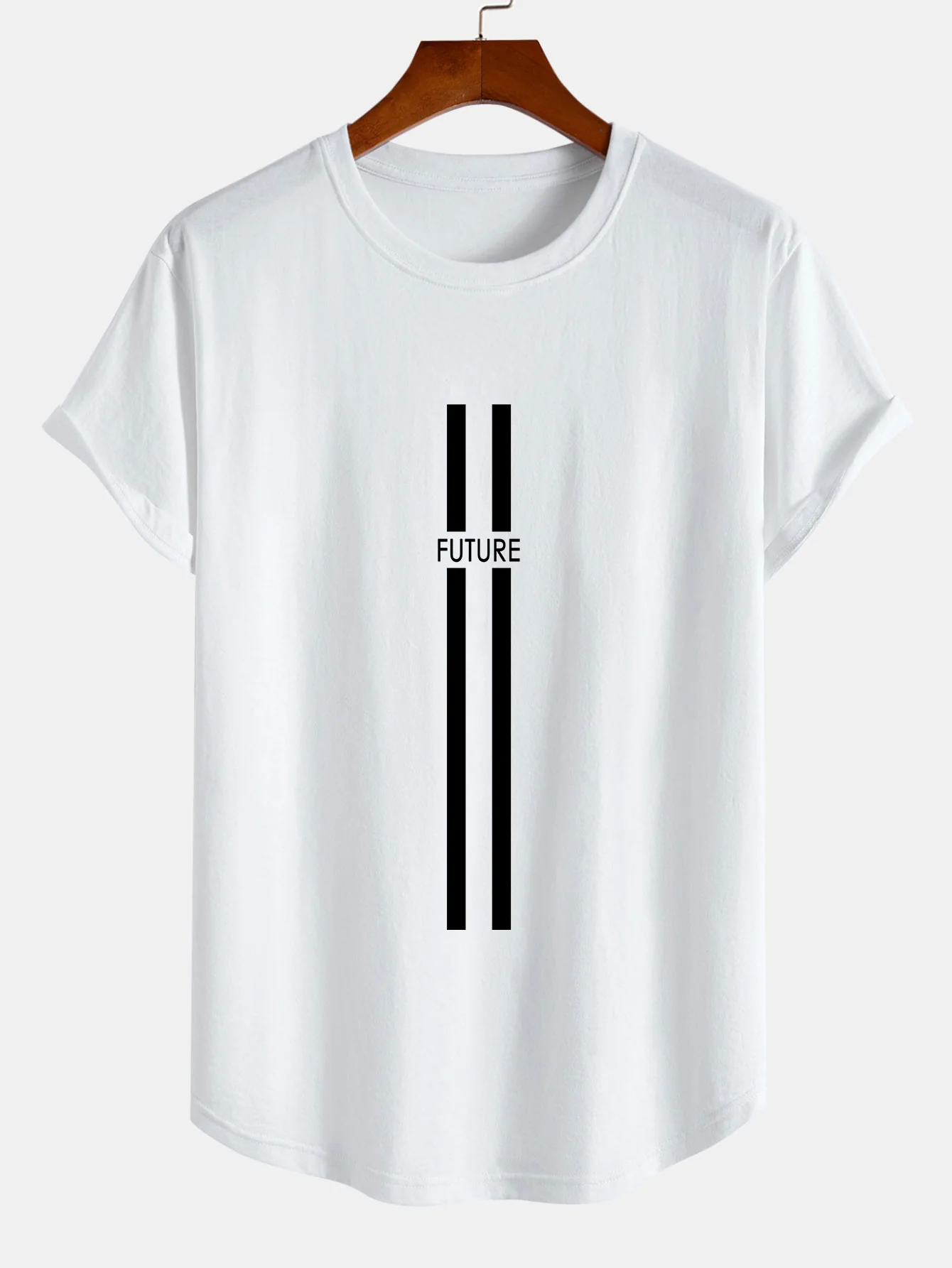 Stripe Future Print Baumwoll T-Shirt mit abgerundetem Saum - Image 2