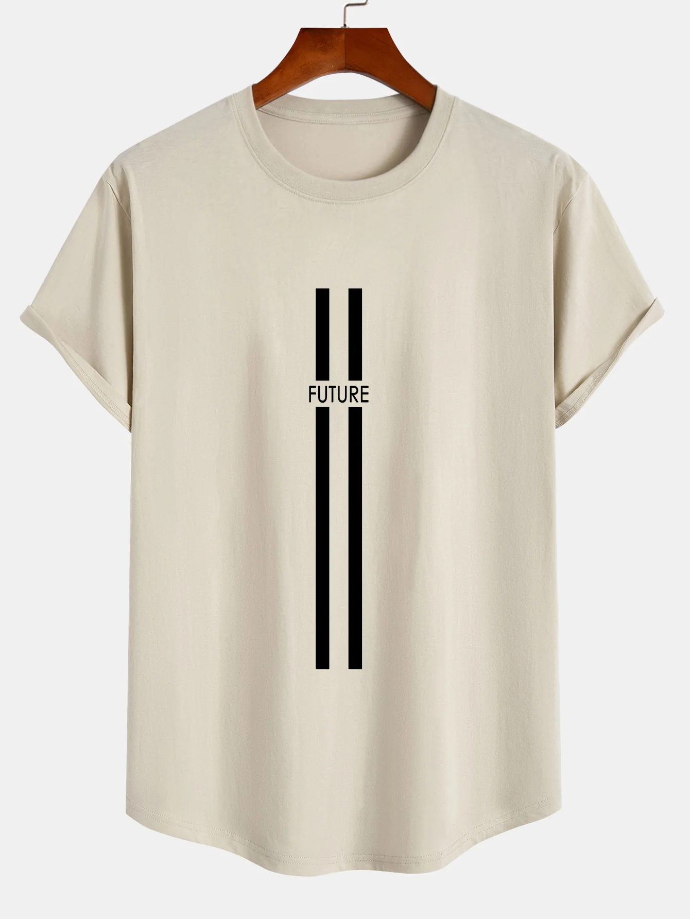 Stripe Future Print Baumwoll T-Shirt mit abgerundetem Saum - Image 3