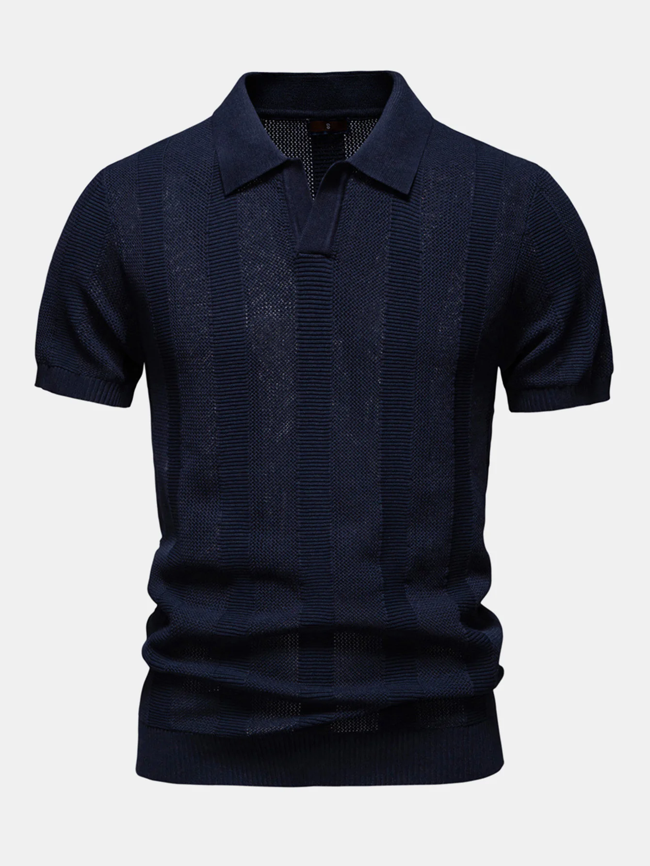 Stripe Hollow Knit V-Ausschnitt Polohemd - Image 2