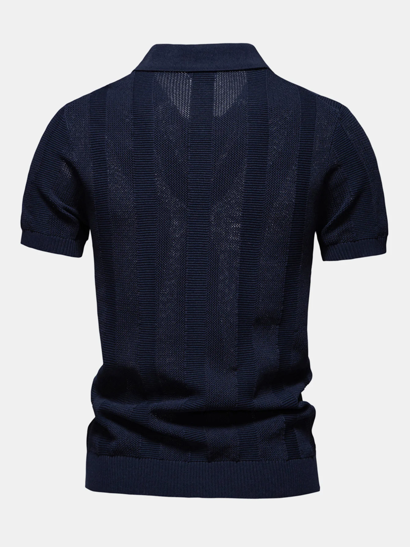 Stripe Hollow Knit V-Ausschnitt Polohemd - Image 3