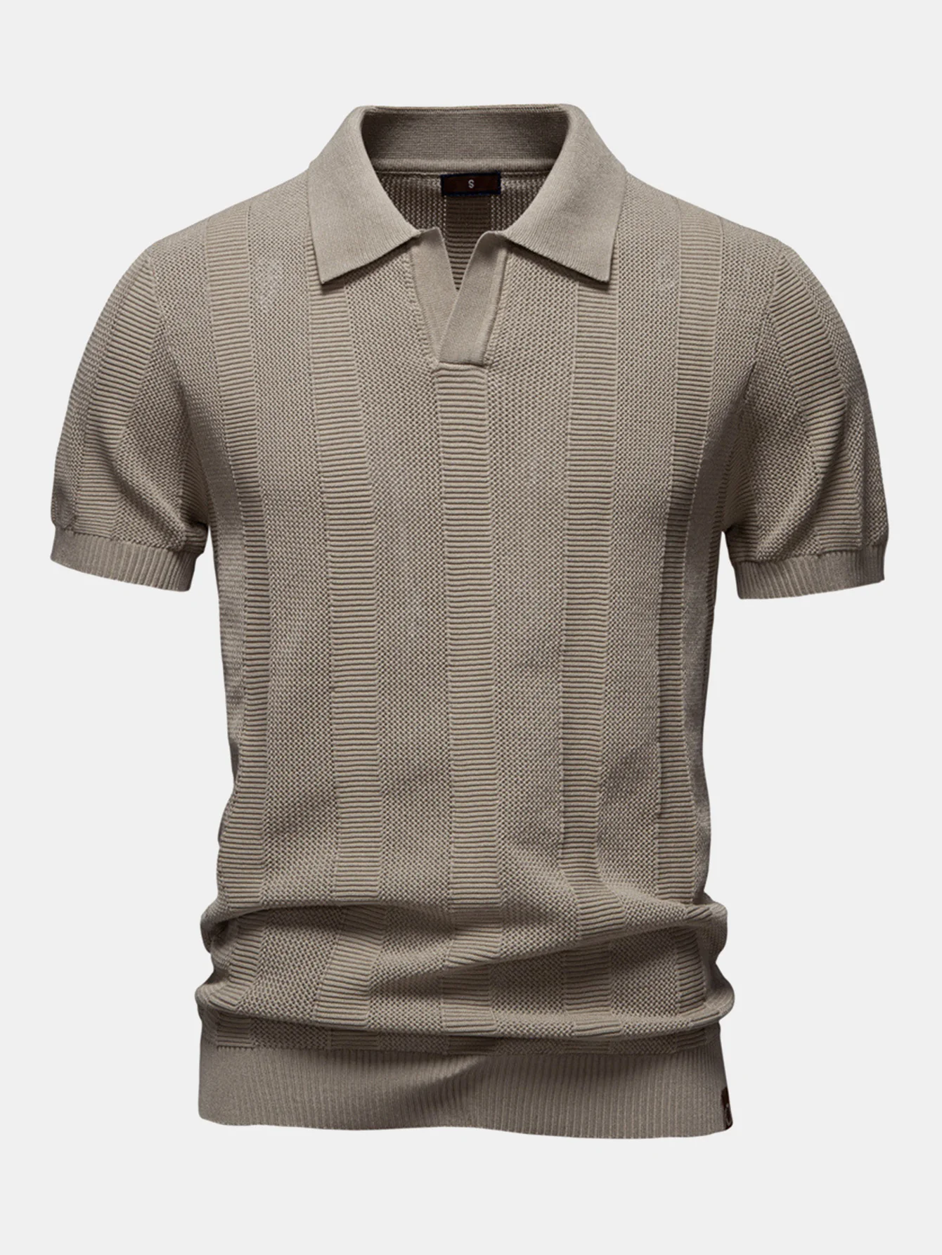 Stripe Hollow Knit V-Ausschnitt Polohemd - Image 4