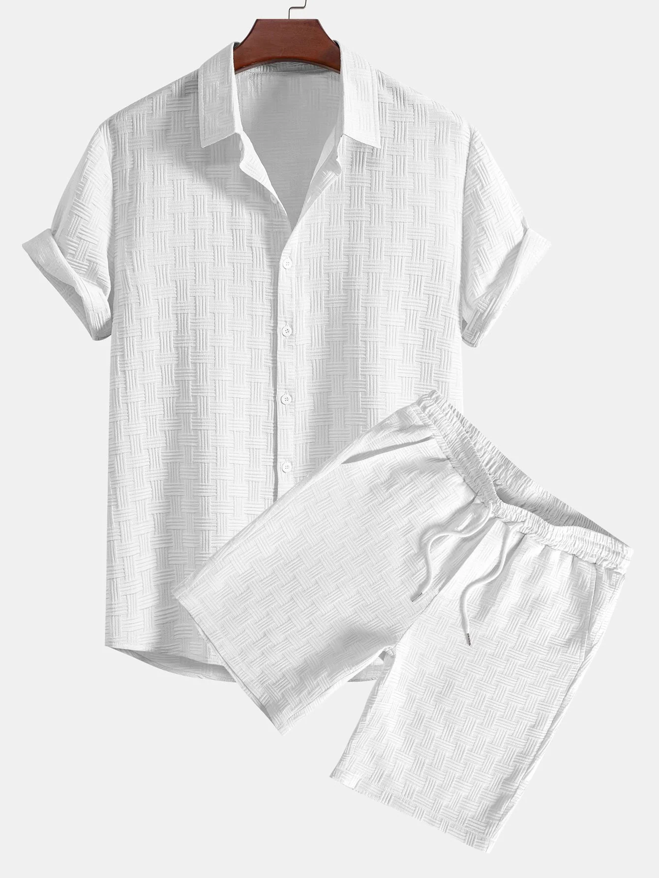 Streifen Jacquard Button-Up Hemd & Shorts