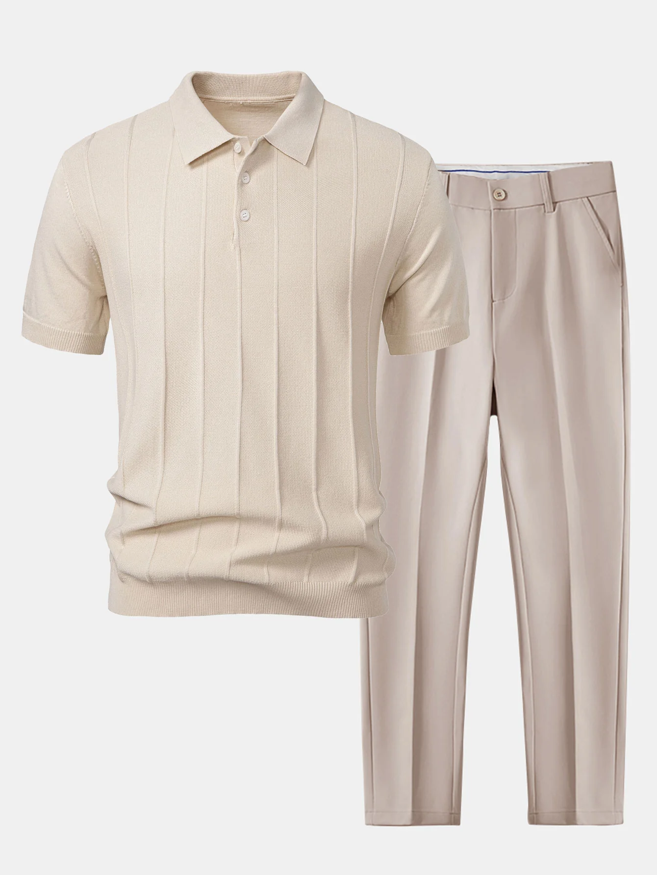 Stripe Jacquard Strick-Poloshirt & Slim Fit Verjüngte Hose - Image 2
