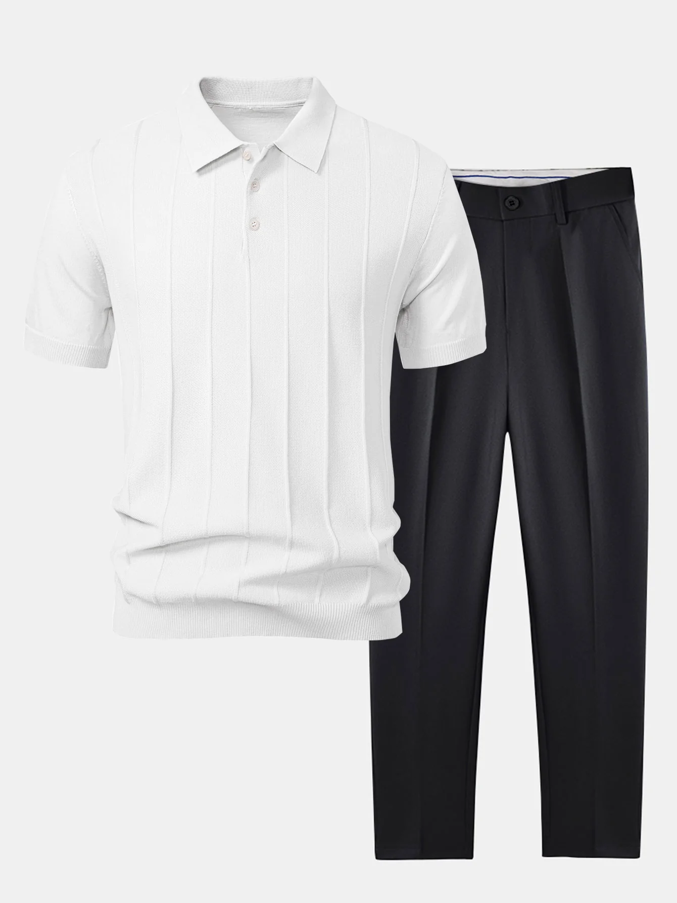 Stripe Jacquard Strick-Poloshirt & Slim Fit Verjüngte Hose - Image 3