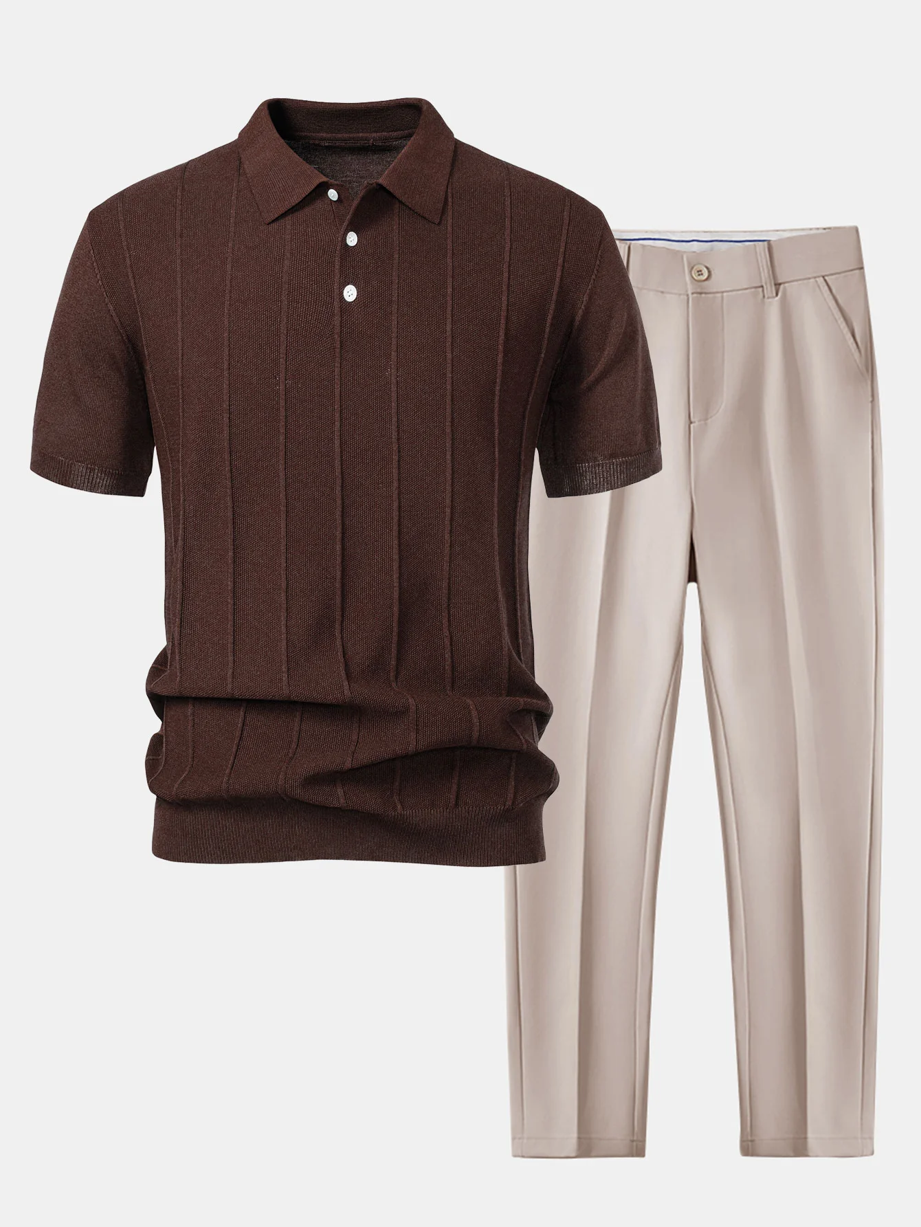 Stripe Jacquard Strick-Poloshirt & Slim Fit Verjüngte Hose - Image 4