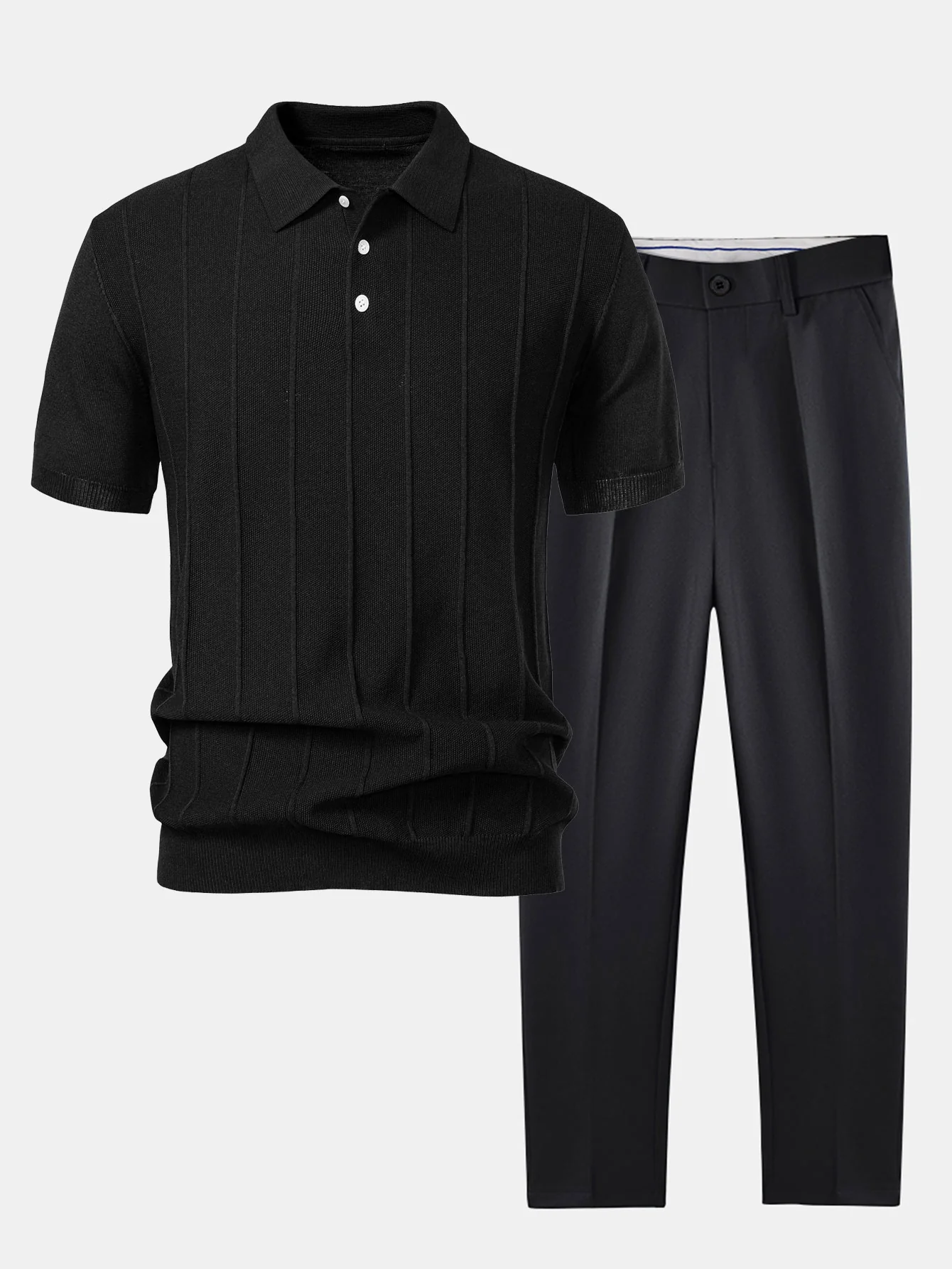 Stripe Jacquard Strick-Poloshirt & Slim Fit Verjüngte Hose - Image 5
