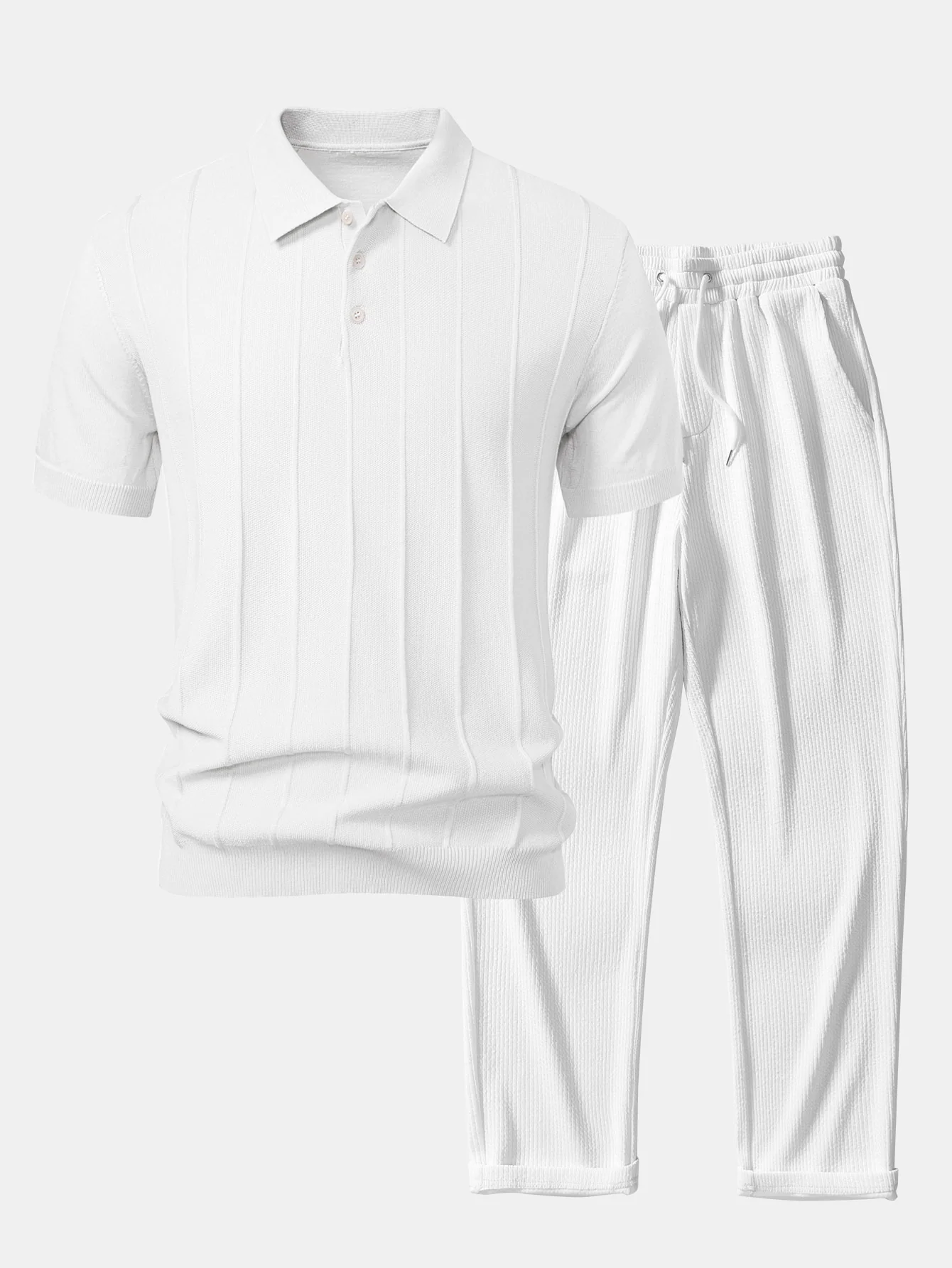 Stripe Jacquard Strick-Poloshirt & gerade geschnittene gerippte Hose - Image 4