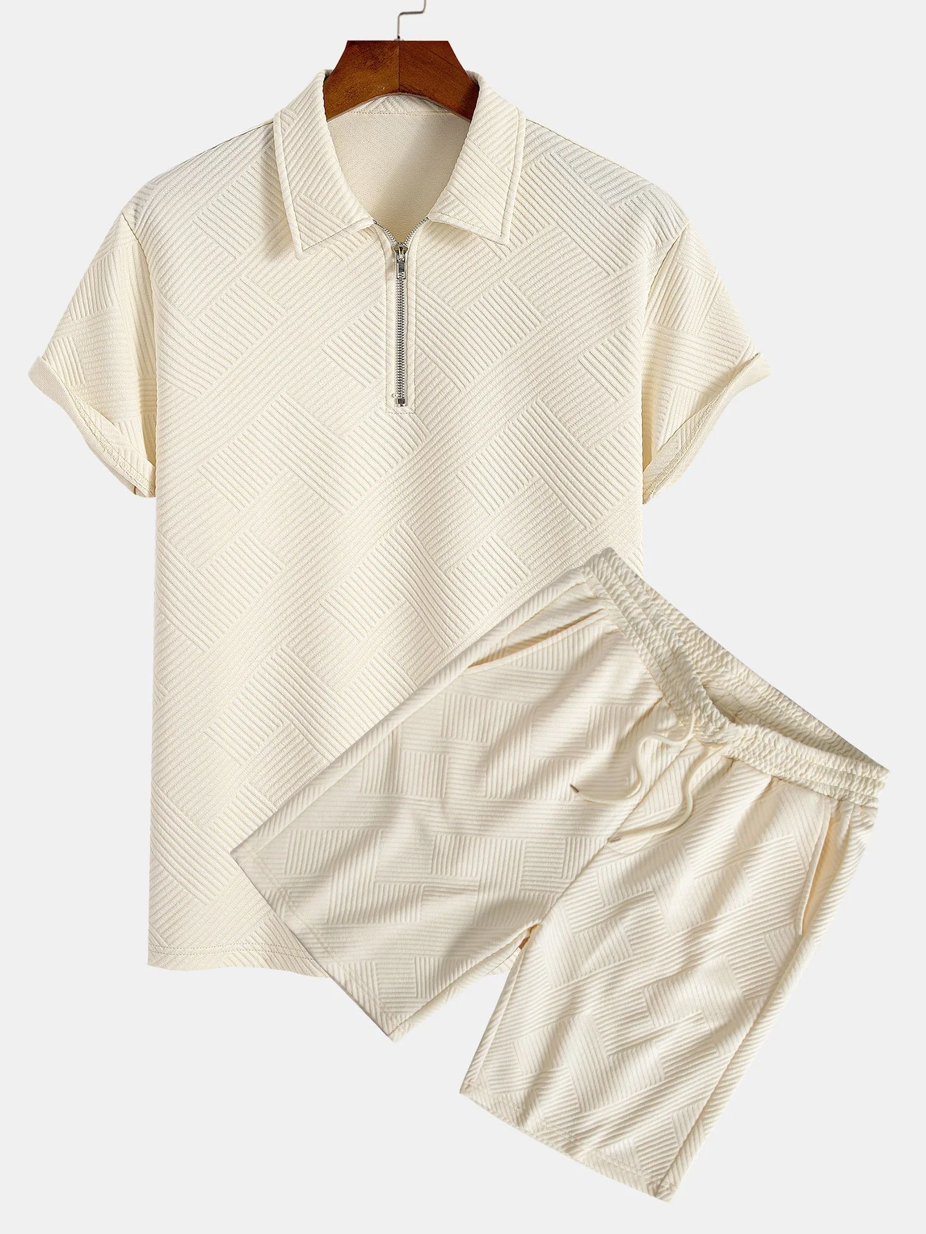 Streifen Jacquard Zip-Up Polo & Shorts - Image 2