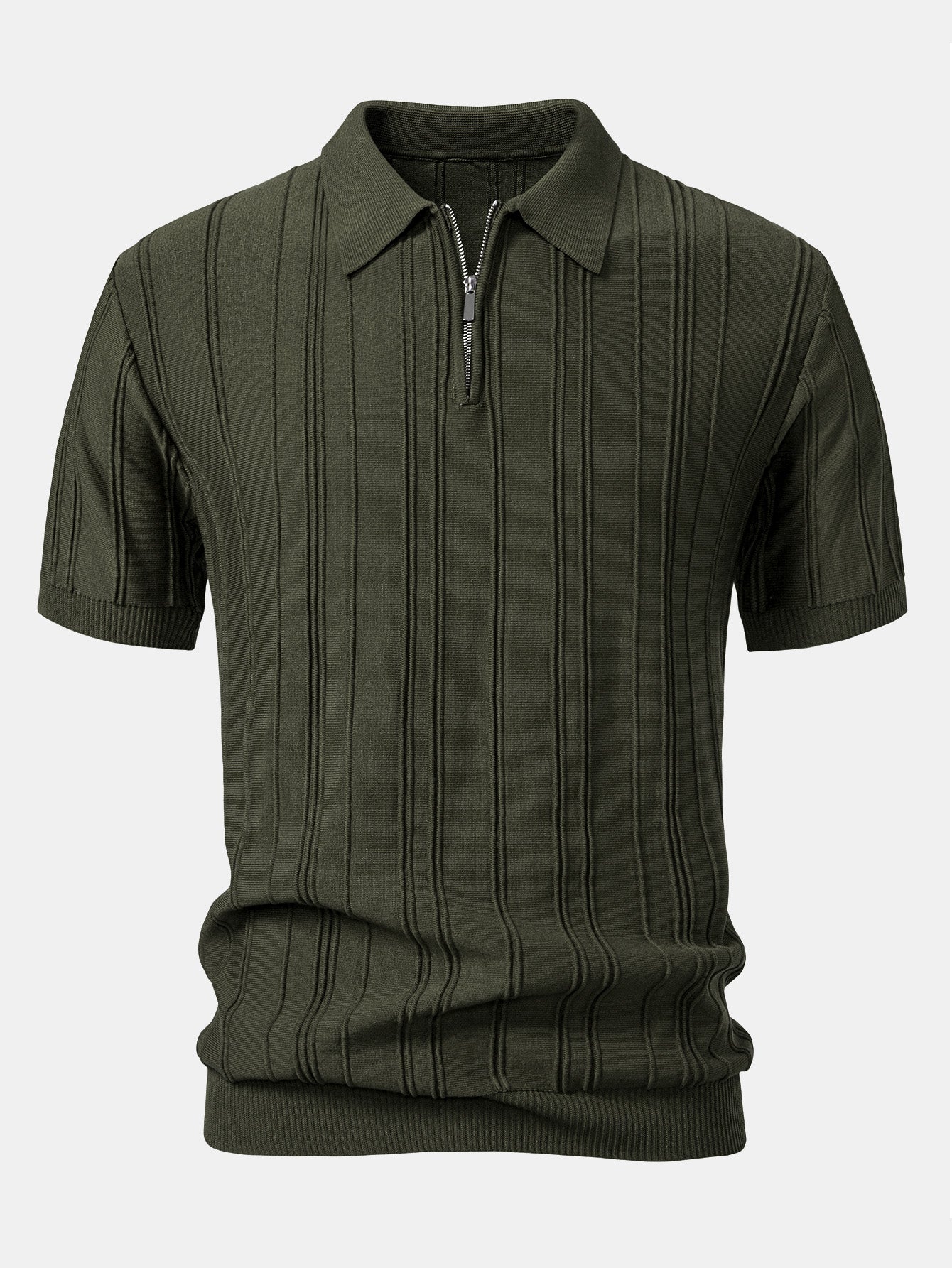 Stripe Jacquard Reißverschluss Strick Polohemd - Image 3