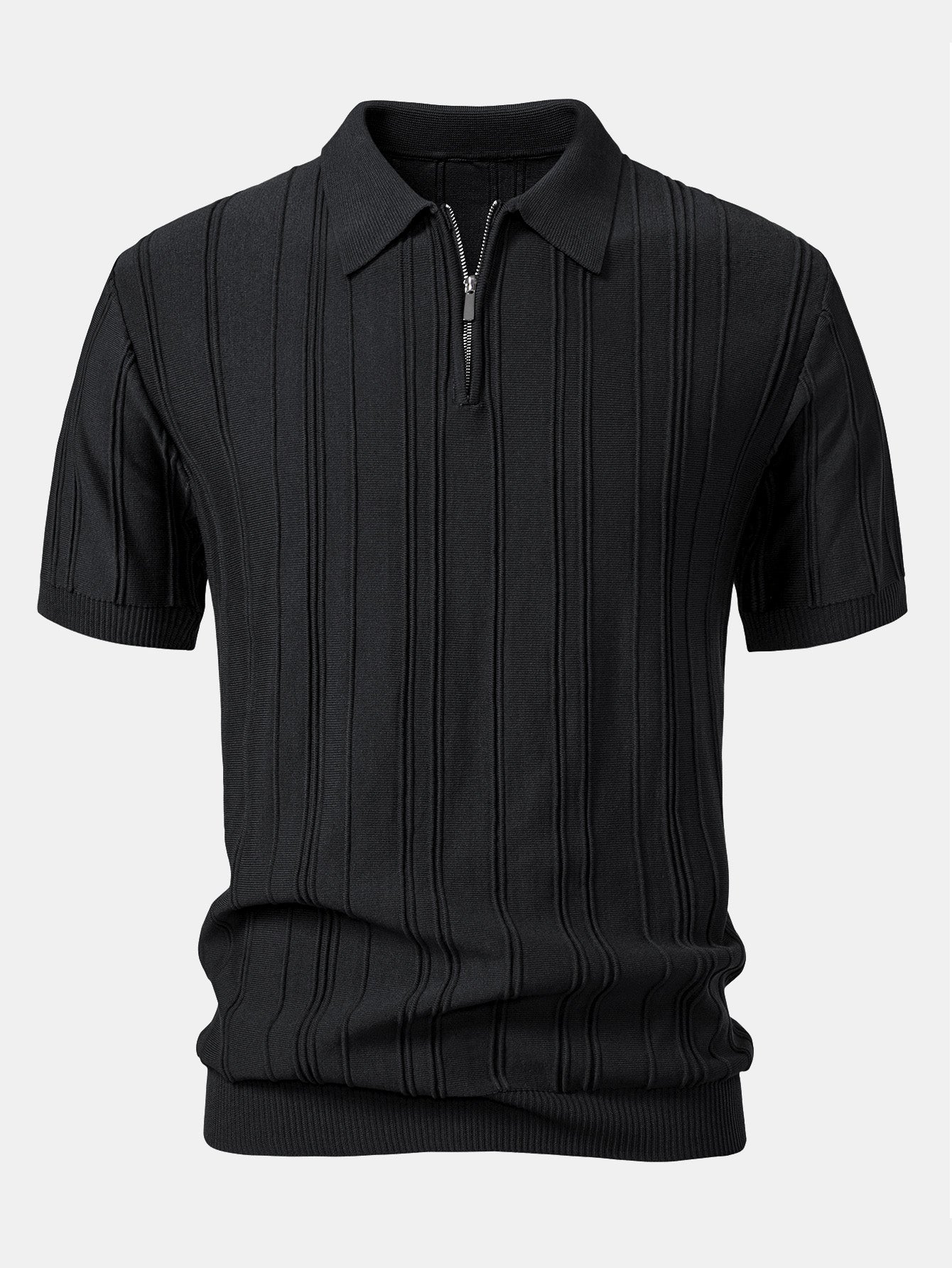 Stripe Jacquard Reißverschluss Strick Polohemd - Image 5
