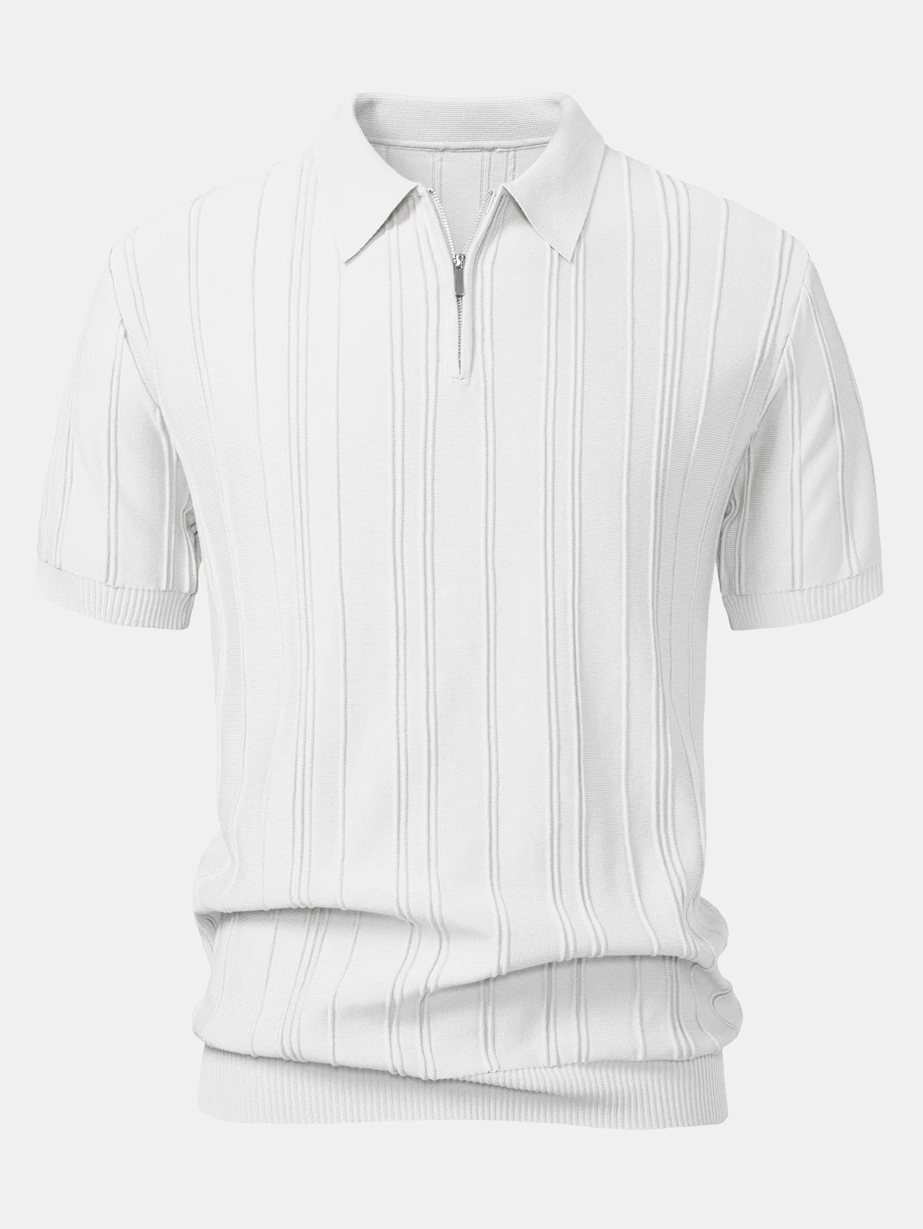 Stripe Jacquard Reißverschluss Strick Polohemd - Image 9
