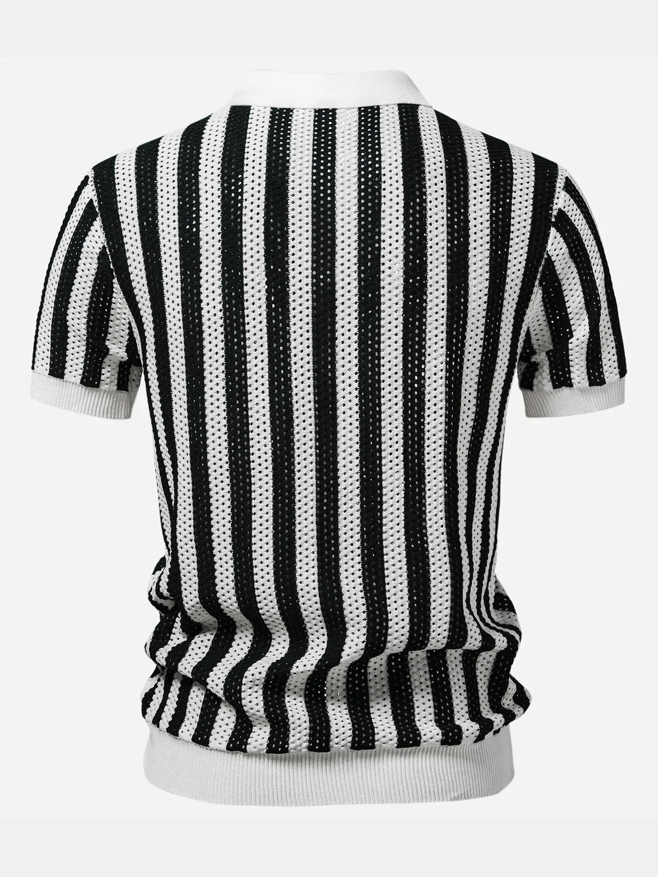 Stripe Johnny Collar Open Knit Polo - Image 6