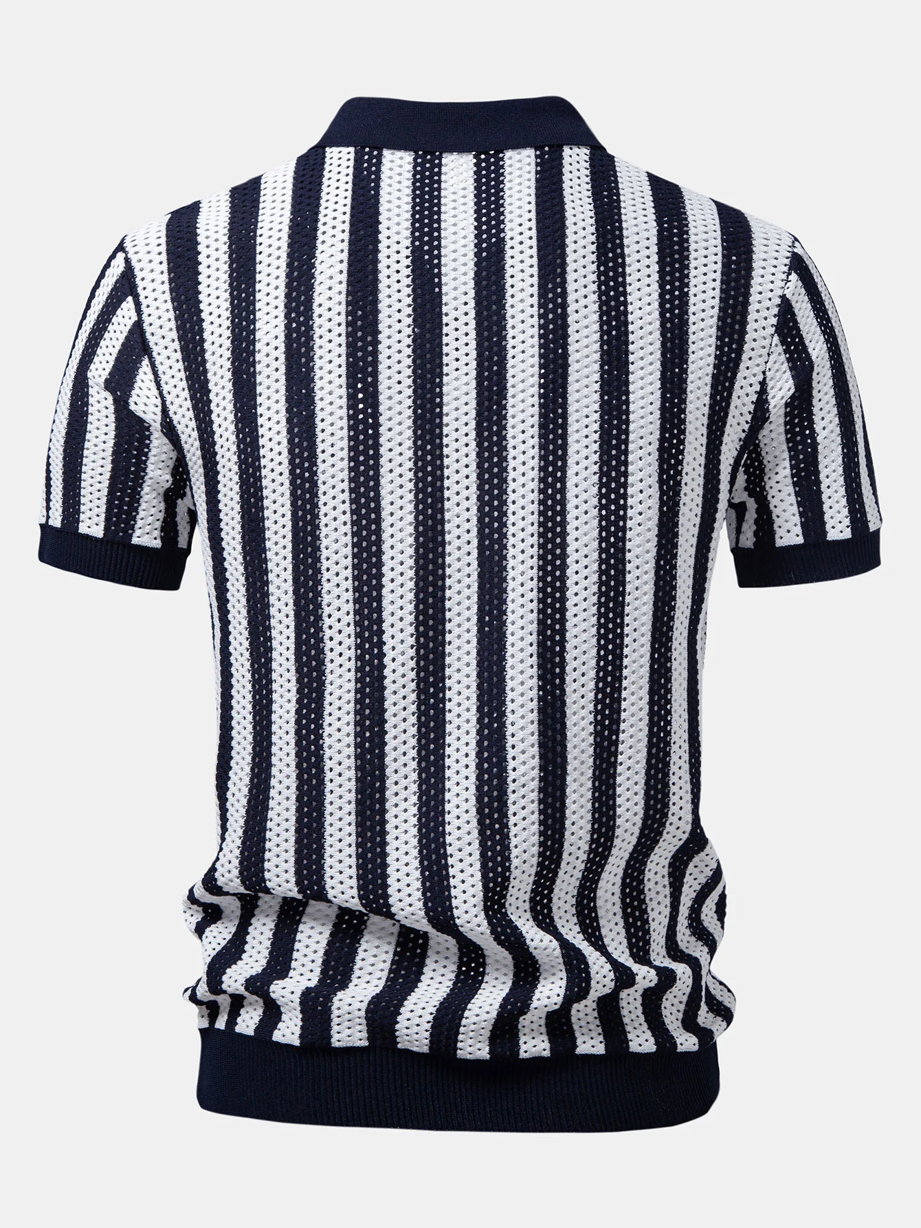 Stripe Johnny Collar Open Knit Polo - Image 8