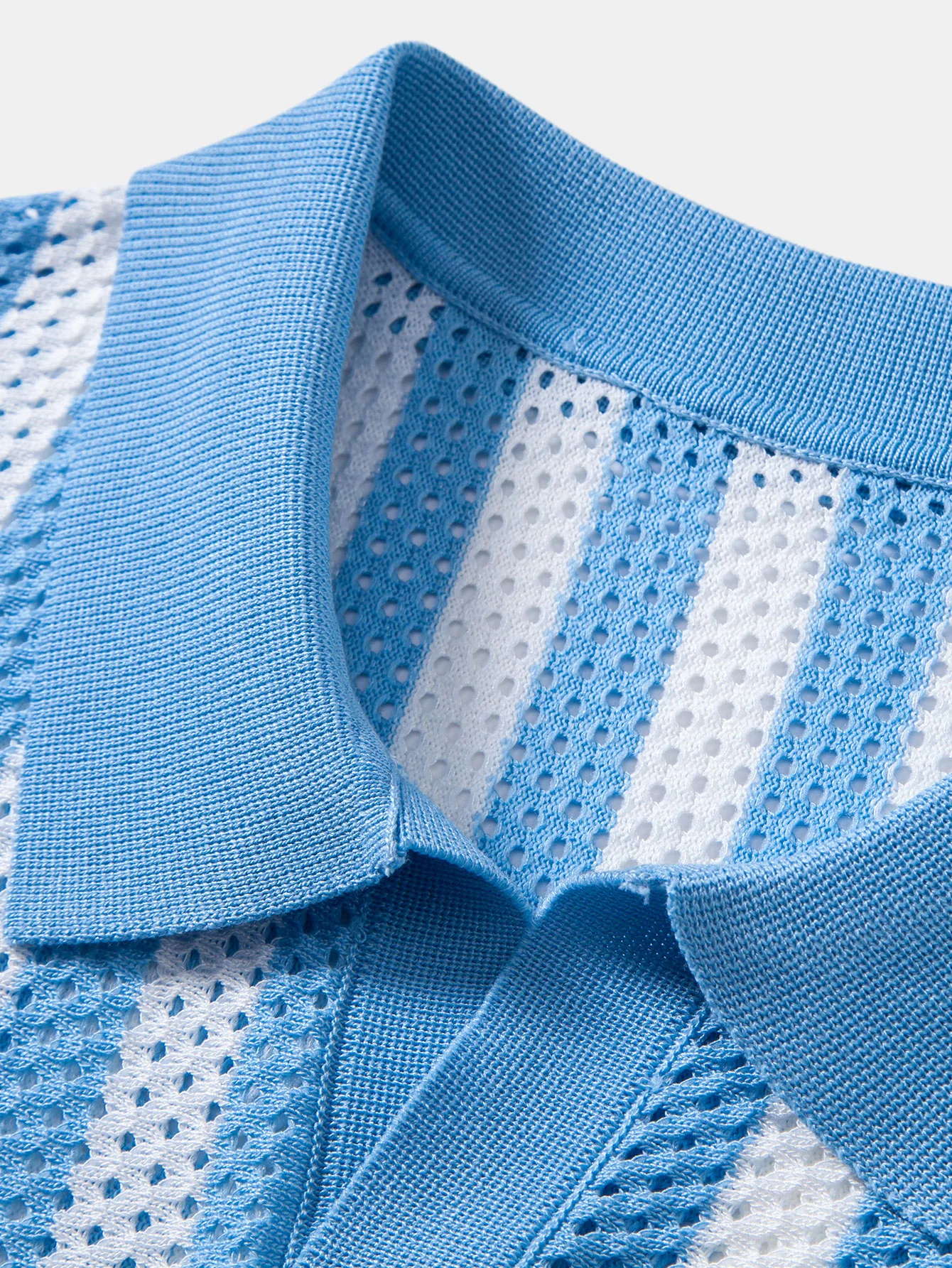 Stripe Johnny Collar Open Knit Polo - Image 9