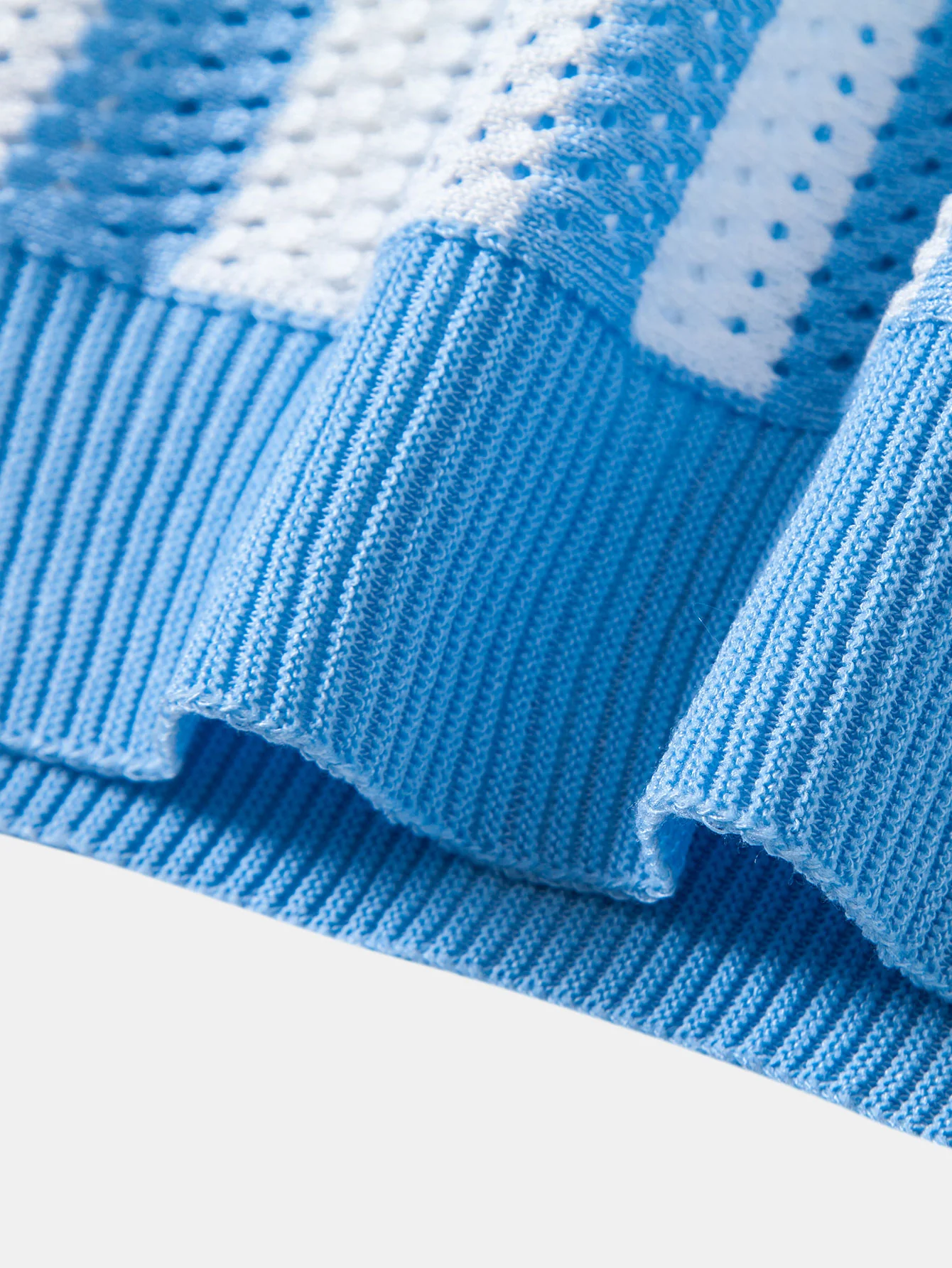 Stripe Johnny Collar Open Knit Polo - Image 10