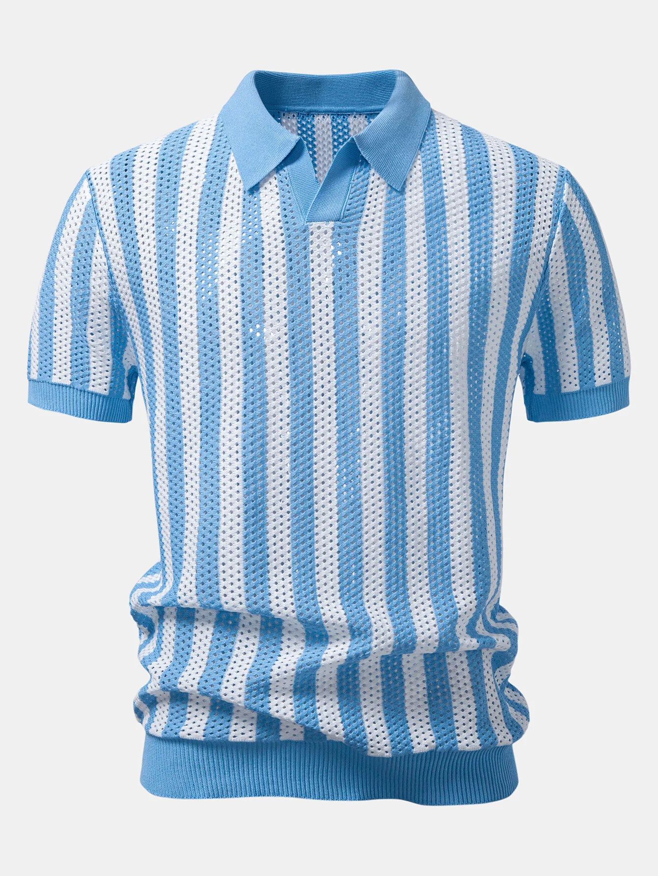 Stripe Johnny Collar Open Knit Polo
