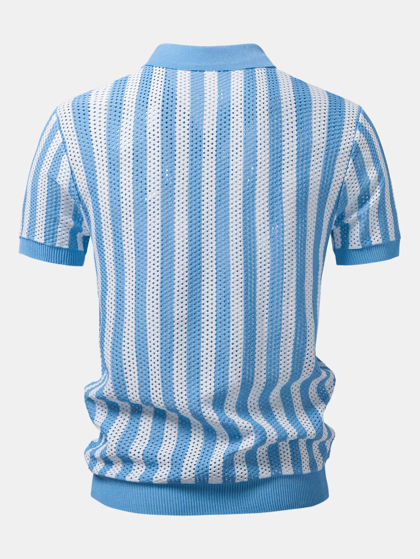 Stripe Johnny Collar Open Knit Polo - Image 2