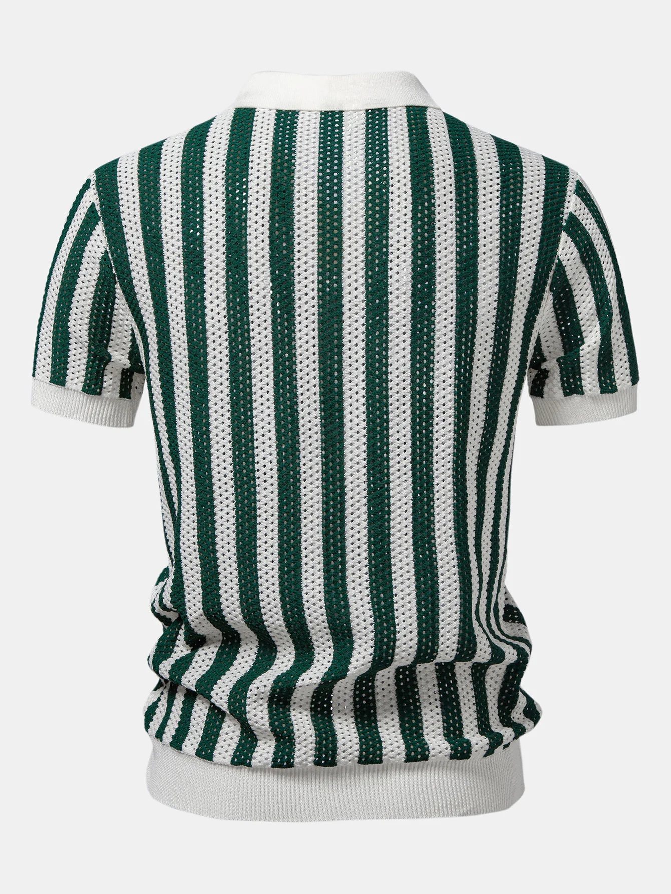 Stripe Johnny Collar Open Knit Polo - Image 4