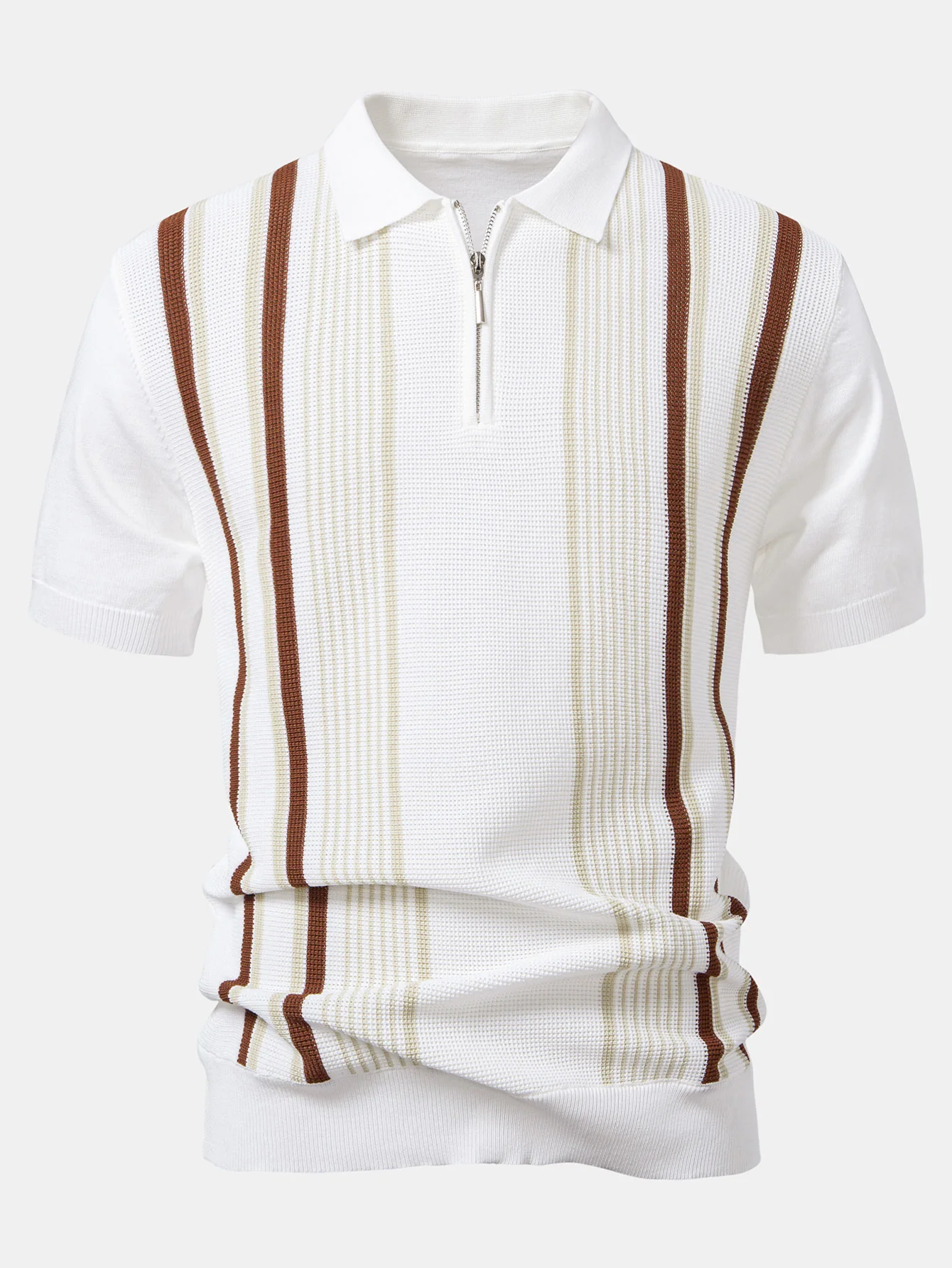 Gestreiftes Strick-Poloshirt mit Reißverschluss & Baumwoll-Chino-Shorts - Image 11