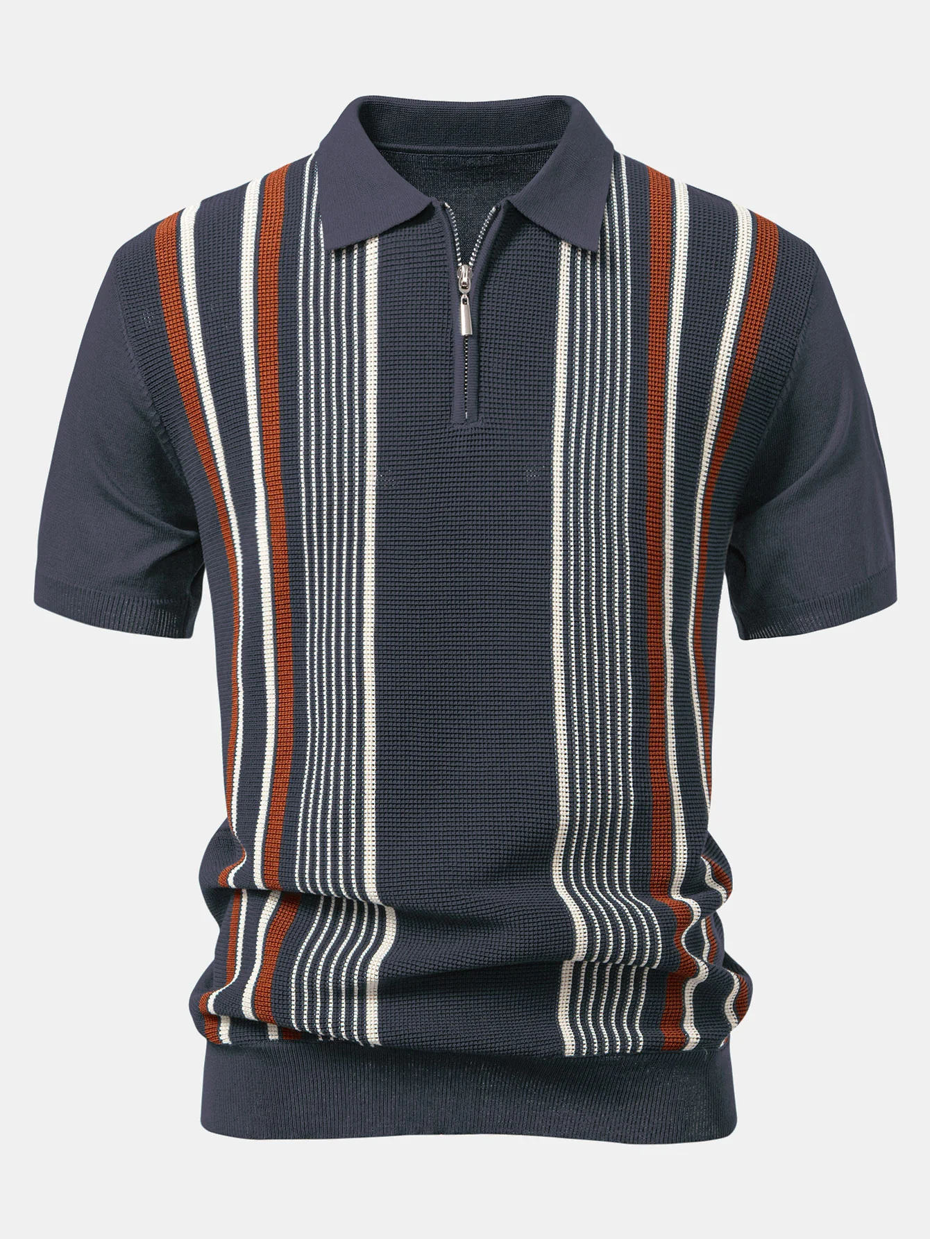 Gestreiftes Strick-Poloshirt mit Reißverschluss & Baumwoll-Chino-Shorts - Image 7