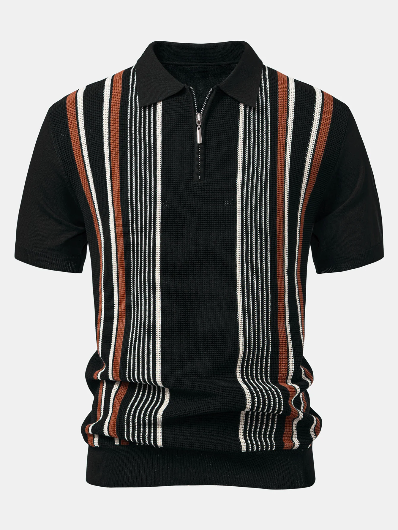 Gestreiftes Strick-Poloshirt mit Reißverschluss & Baumwoll-Chino-Shorts - Image 9
