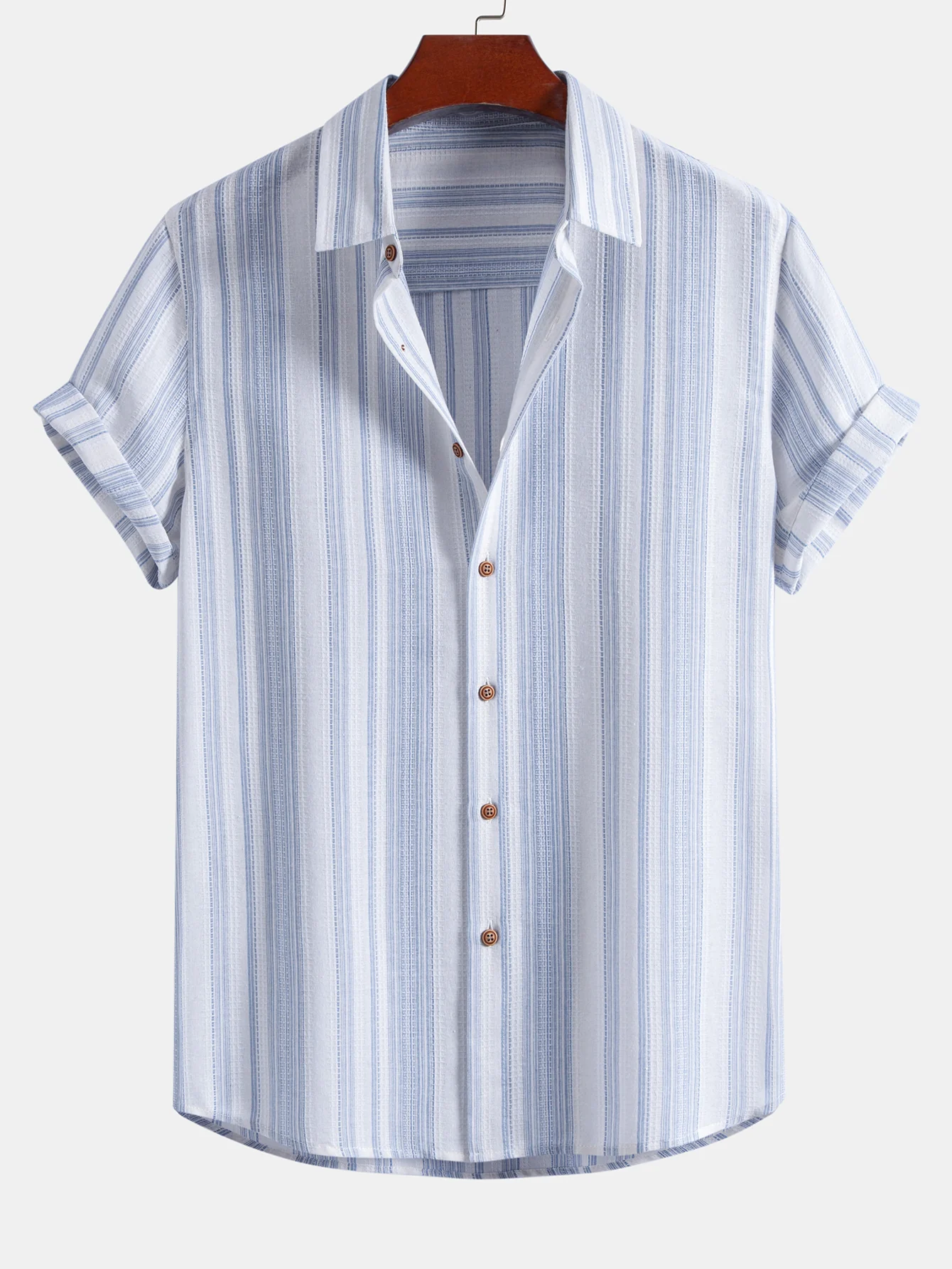 Stripe Linen Look Button Up Shirt & Crinkle Textured Drawstring 5" Shorts - Image 5