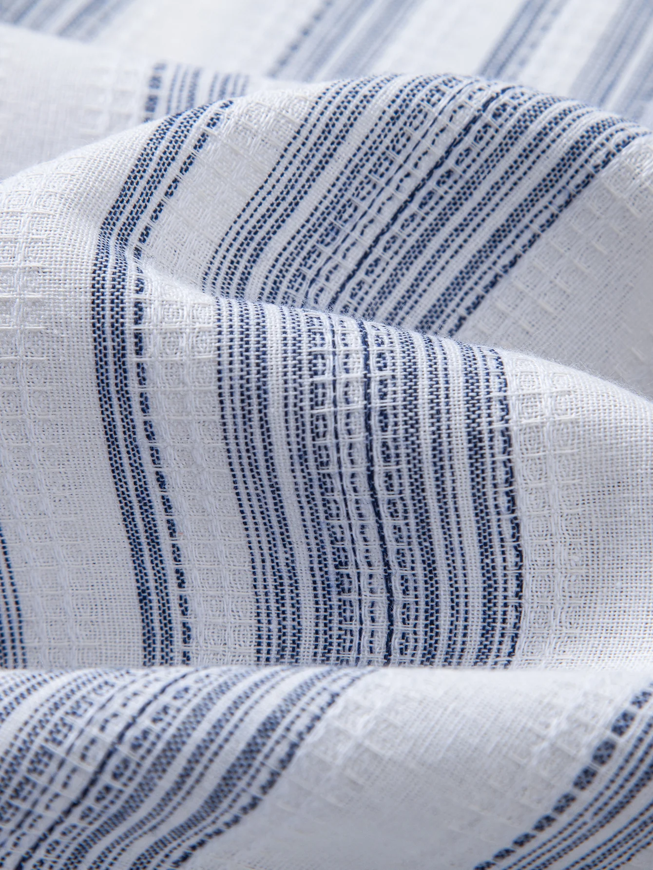 Stripe Linen Look Button Up Shirt & Crinkle Textured Drawstring 5" Shorts - Image 12