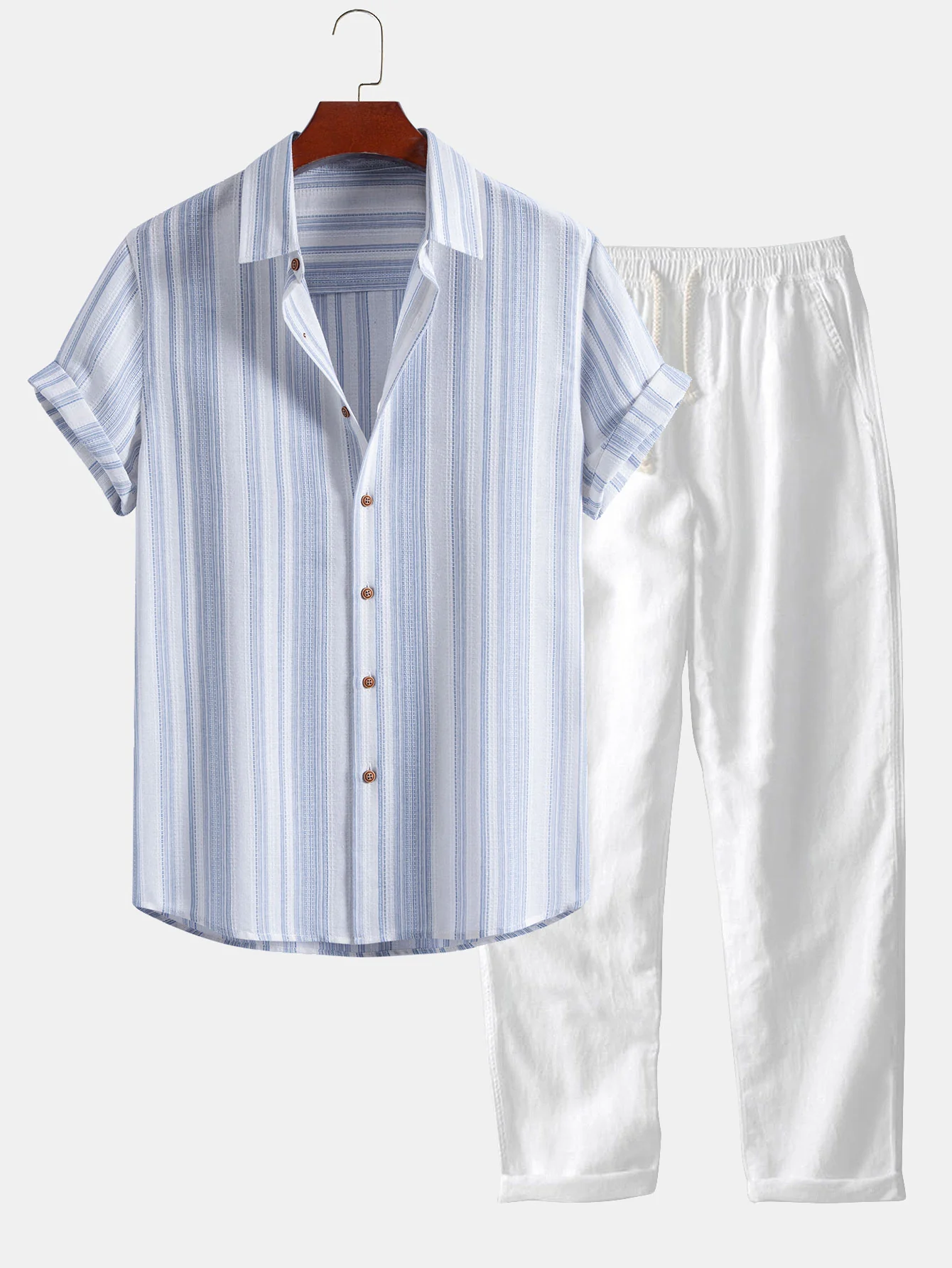 Stripe Linen Look Button Up Shirt & Straight Leg Linen Pants - Image 3