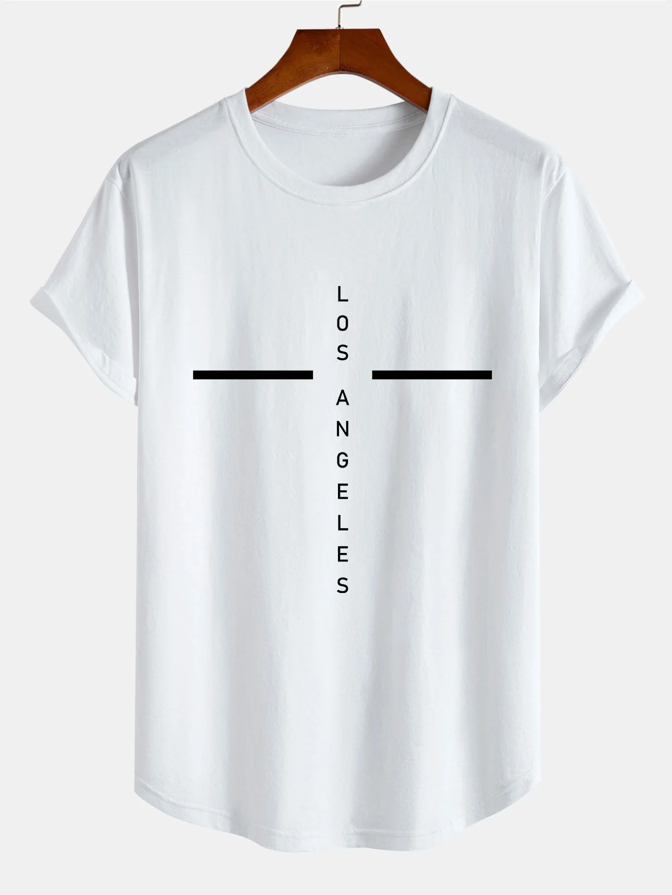 Stripe Los Angeles Print Baumwoll-T-Shirt mit abgerundetem Saum - Image 2